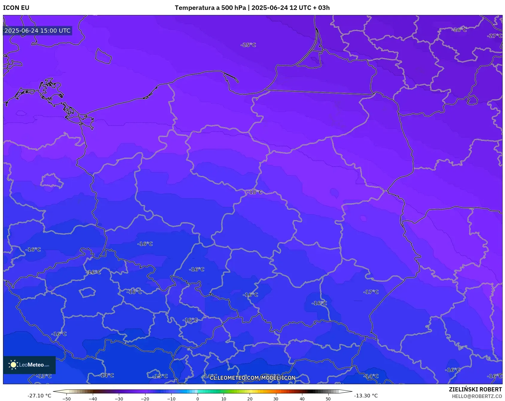 ICON model - Polonia, Temperatura a 500 hPa ICON model - Polonia, Temperatura a 500 hPa