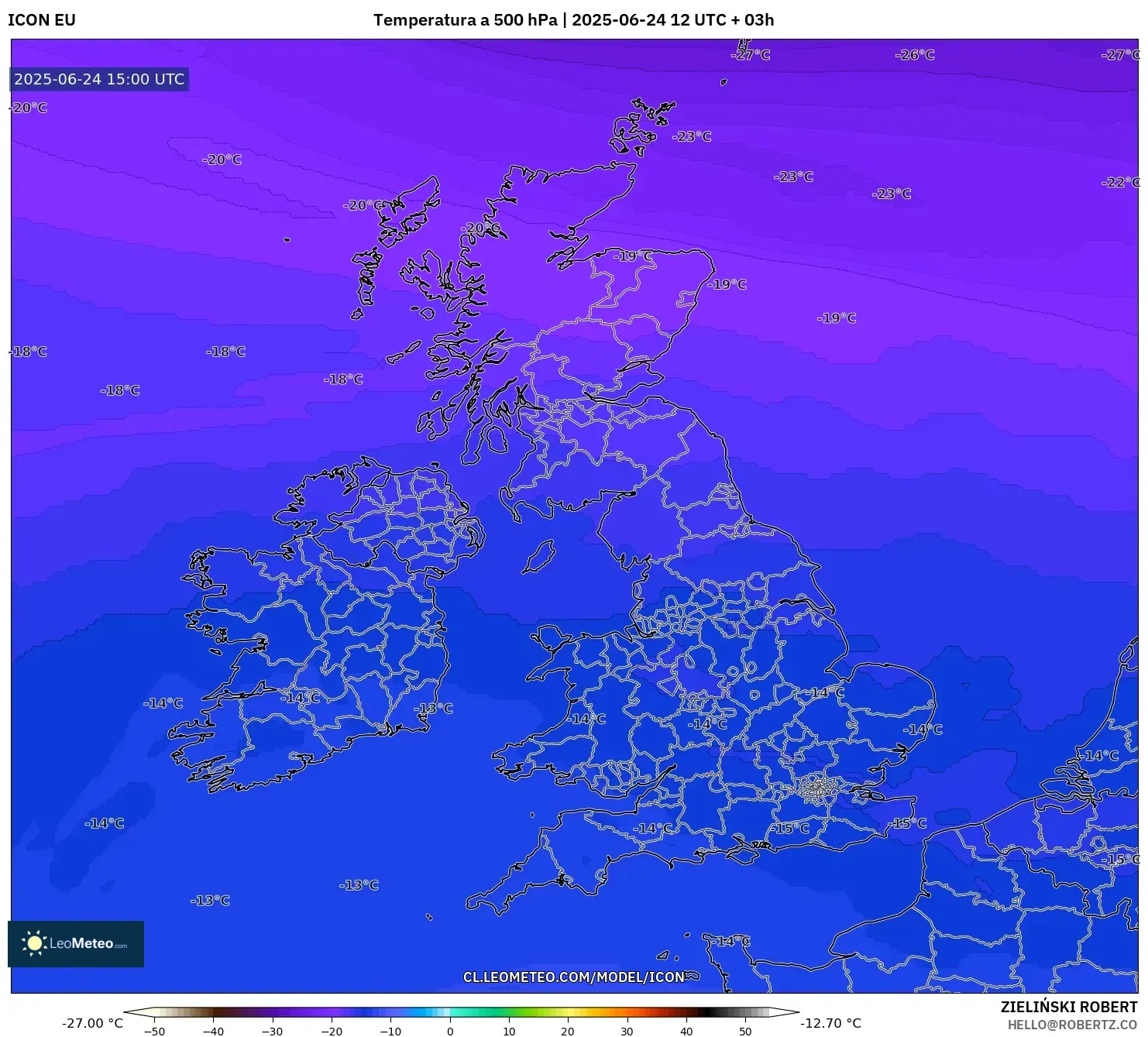 ICON model - Reino Unido, Temperatura a 500 hPa ICON model - Reino Unido, Temperatura a 500 hPa