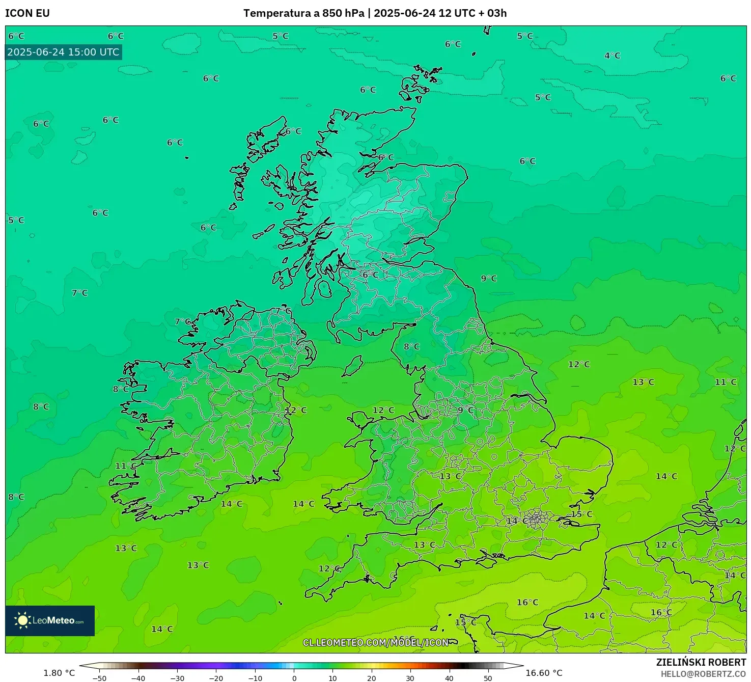ICON model - Reino Unido, Temperatura a 850 hPa ICON model - Reino Unido, Temperatura a 850 hPa