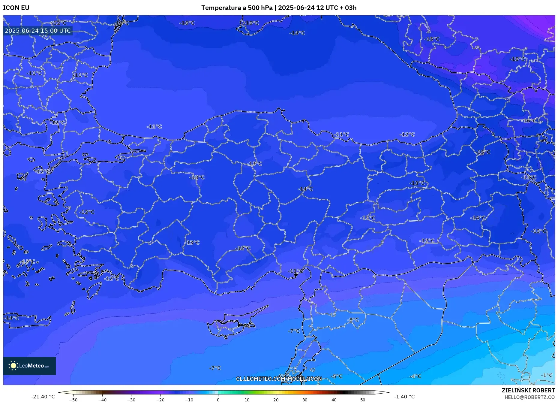 ICON model - Turquía, Temperatura a 500 hPa ICON model - Turquía, Temperatura a 500 hPa