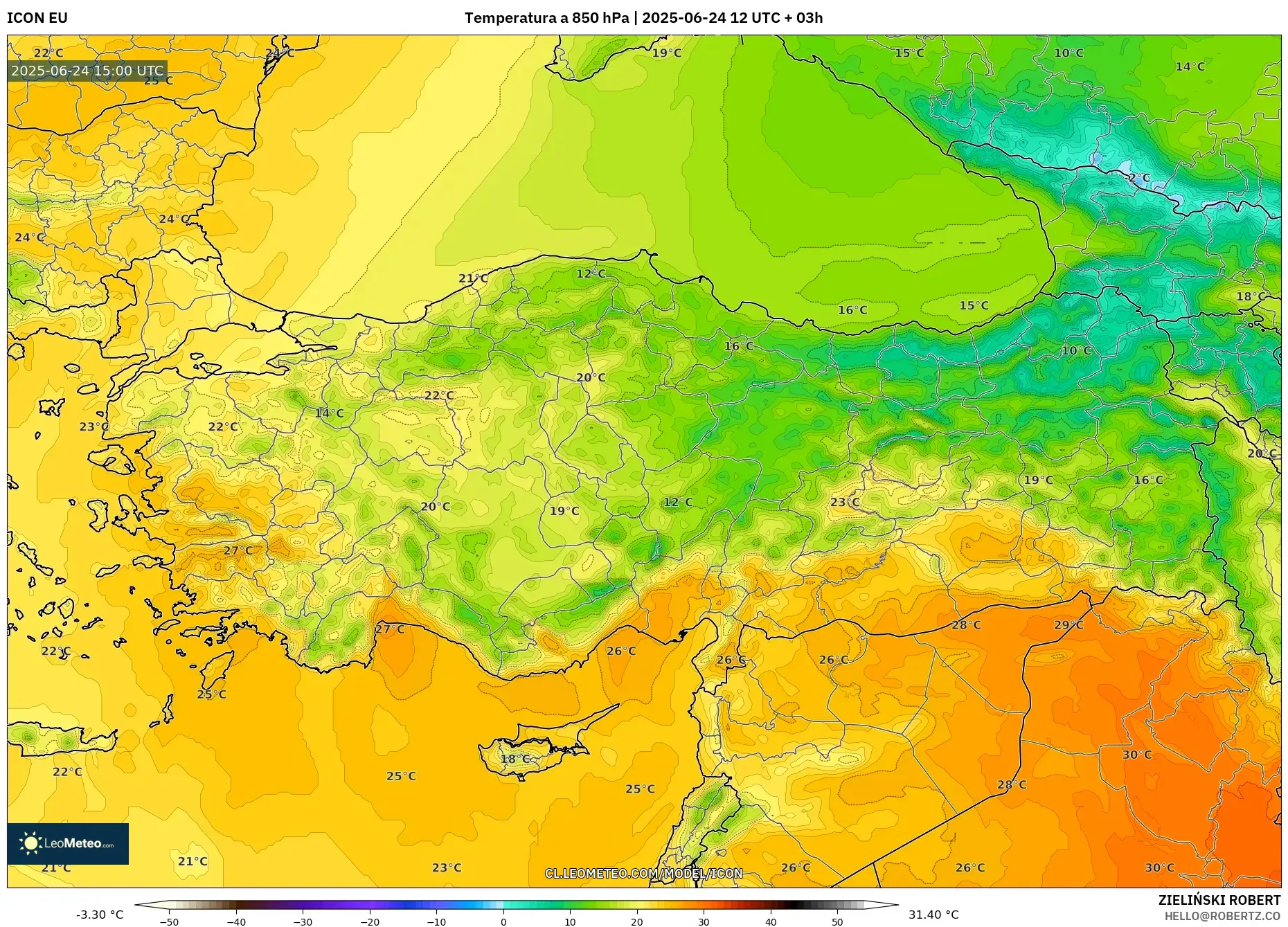 ICON model - Turquía, Temperatura a 850 hPa ICON model - Turquía, Temperatura a 850 hPa