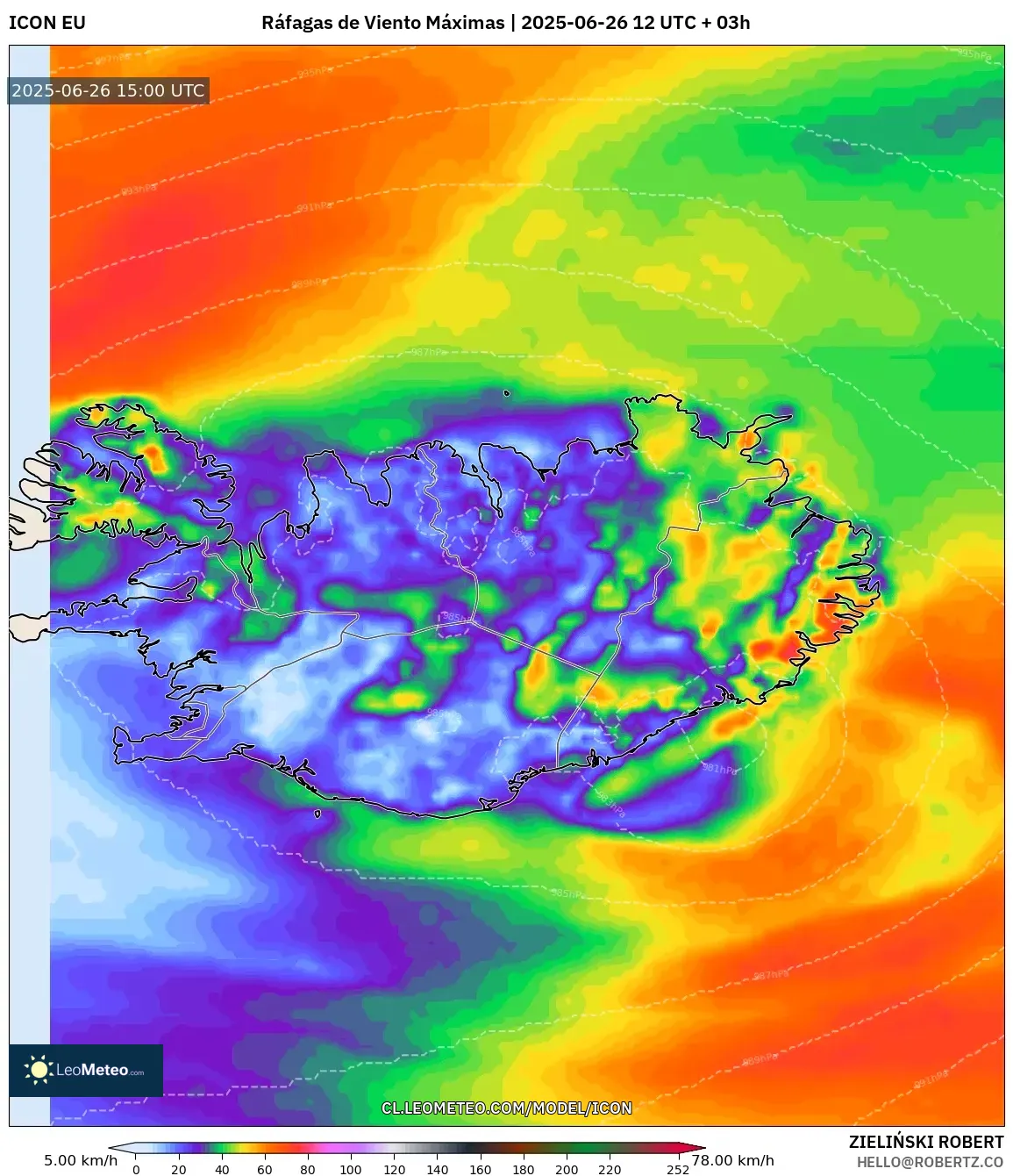 ICON model - Islandia, Ráfagas de Viento Máximas ICON model - Islandia, Ráfagas de Viento Máximas