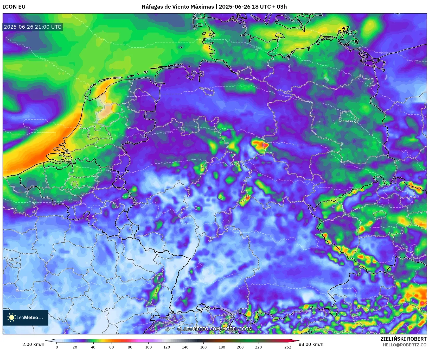 ICON model - Alemania, Ráfagas de Viento Máximas ICON model - Alemania, Ráfagas de Viento Máximas