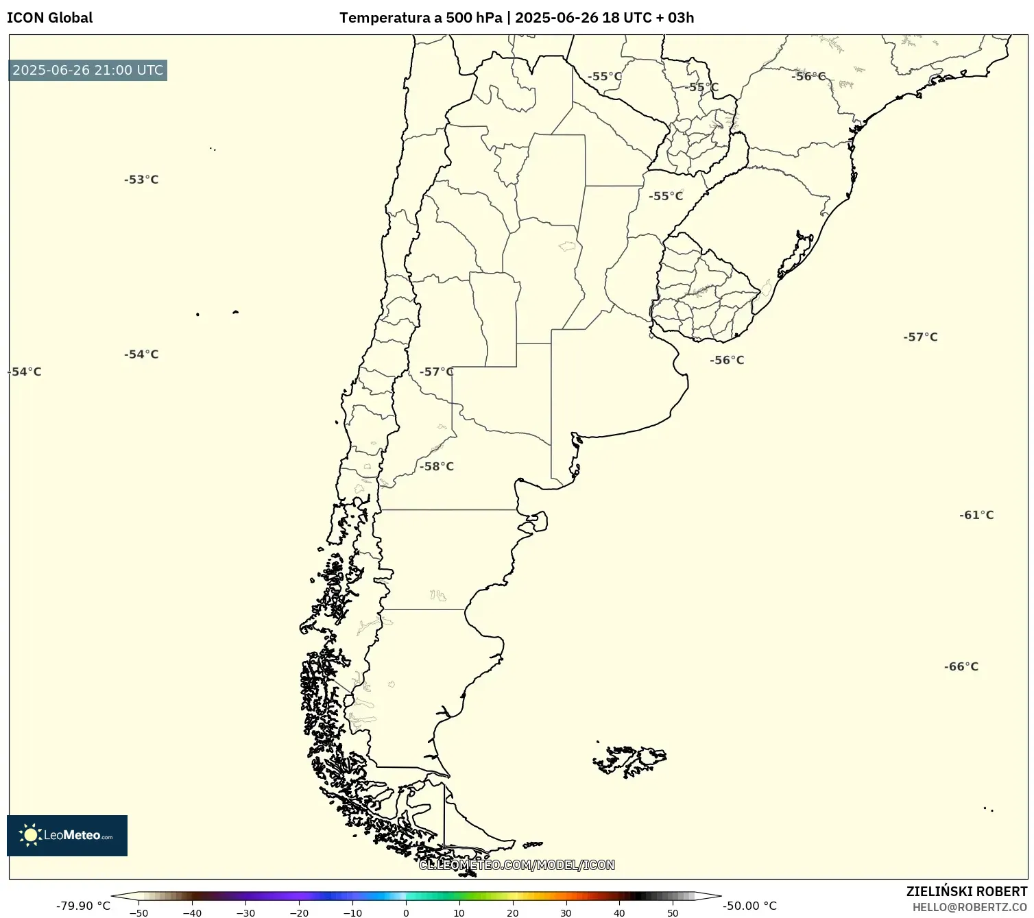 ICON model - Argentina, Temperatura a 500 hPa ICON model - Argentina, Temperatura a 500 hPa