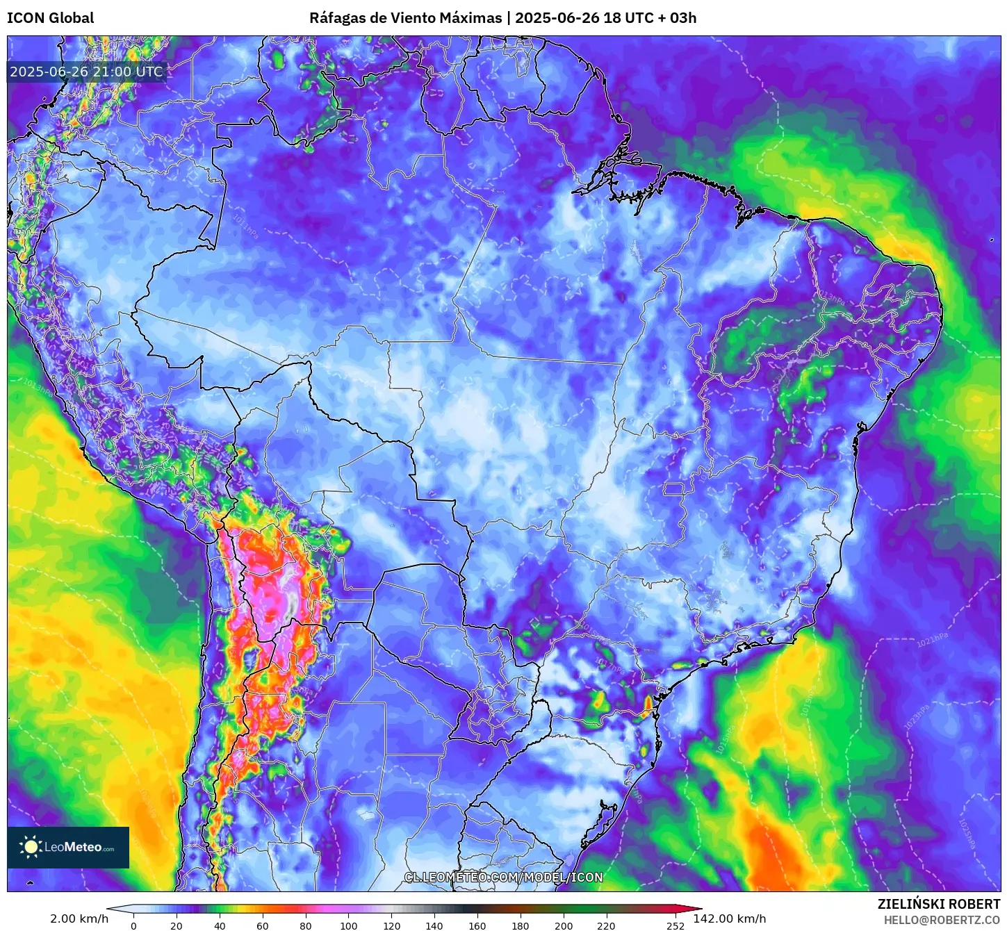 ICON model - Brasil, Ráfagas de Viento Máximas
