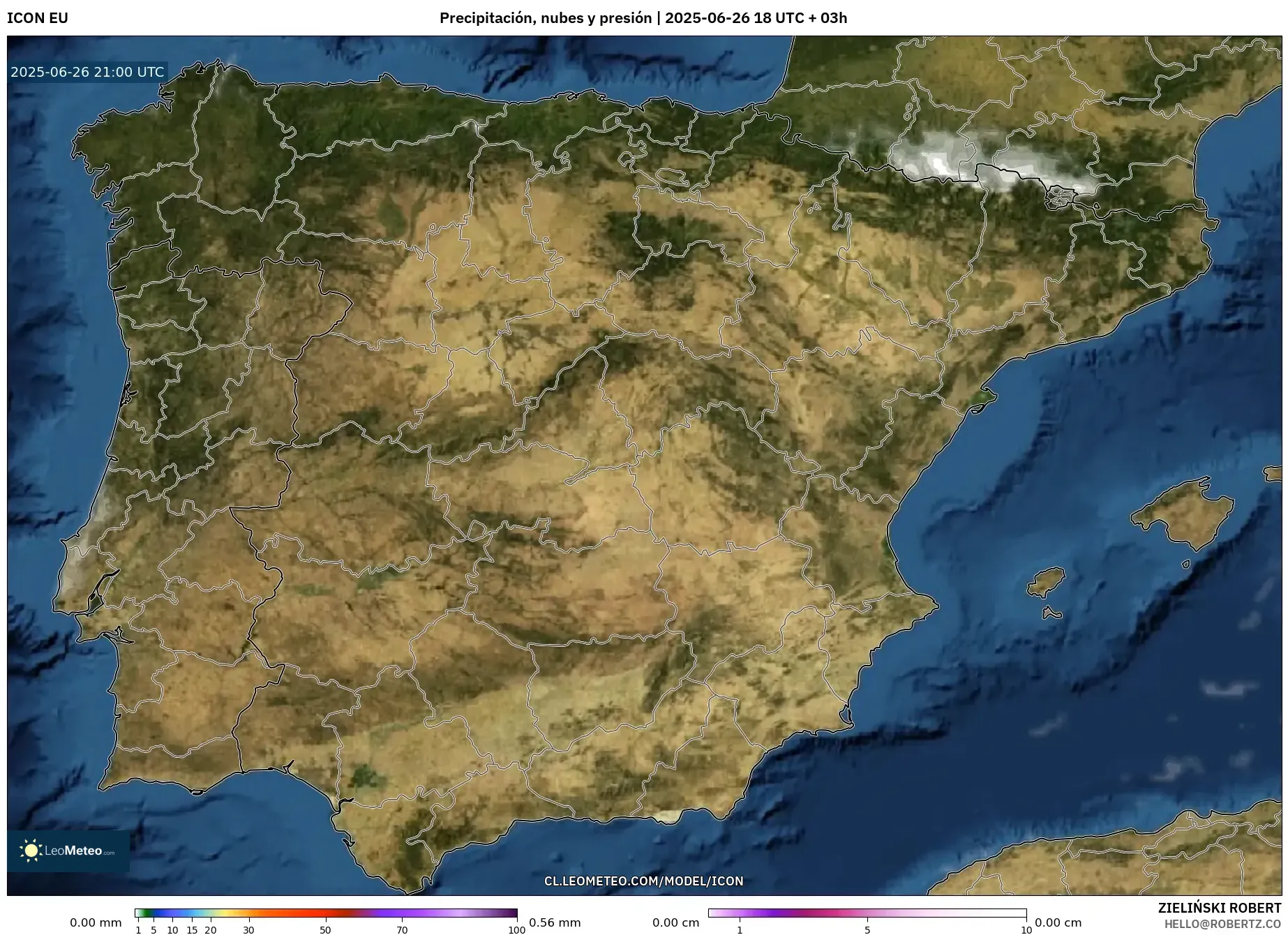 ICON model - España, Precipitación, nubes y presión ICON model - España, Precipitación, nubes y presión