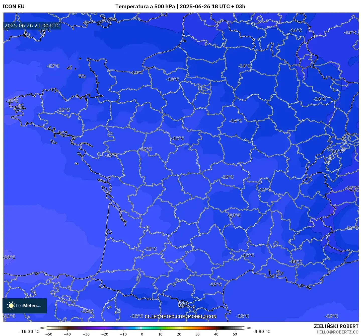 ICON model - Francia, Temperatura a 500 hPa ICON model - Francia, Temperatura a 500 hPa