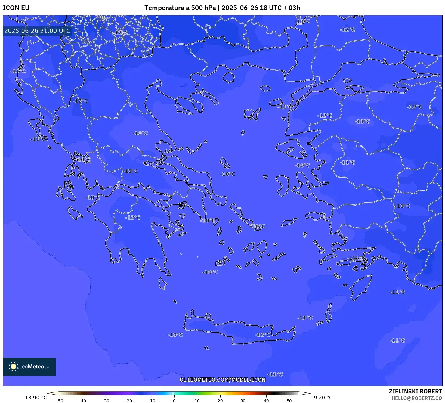 ICON model - Grecia, Temperatura a 500 hPa ICON model - Grecia, Temperatura a 500 hPa