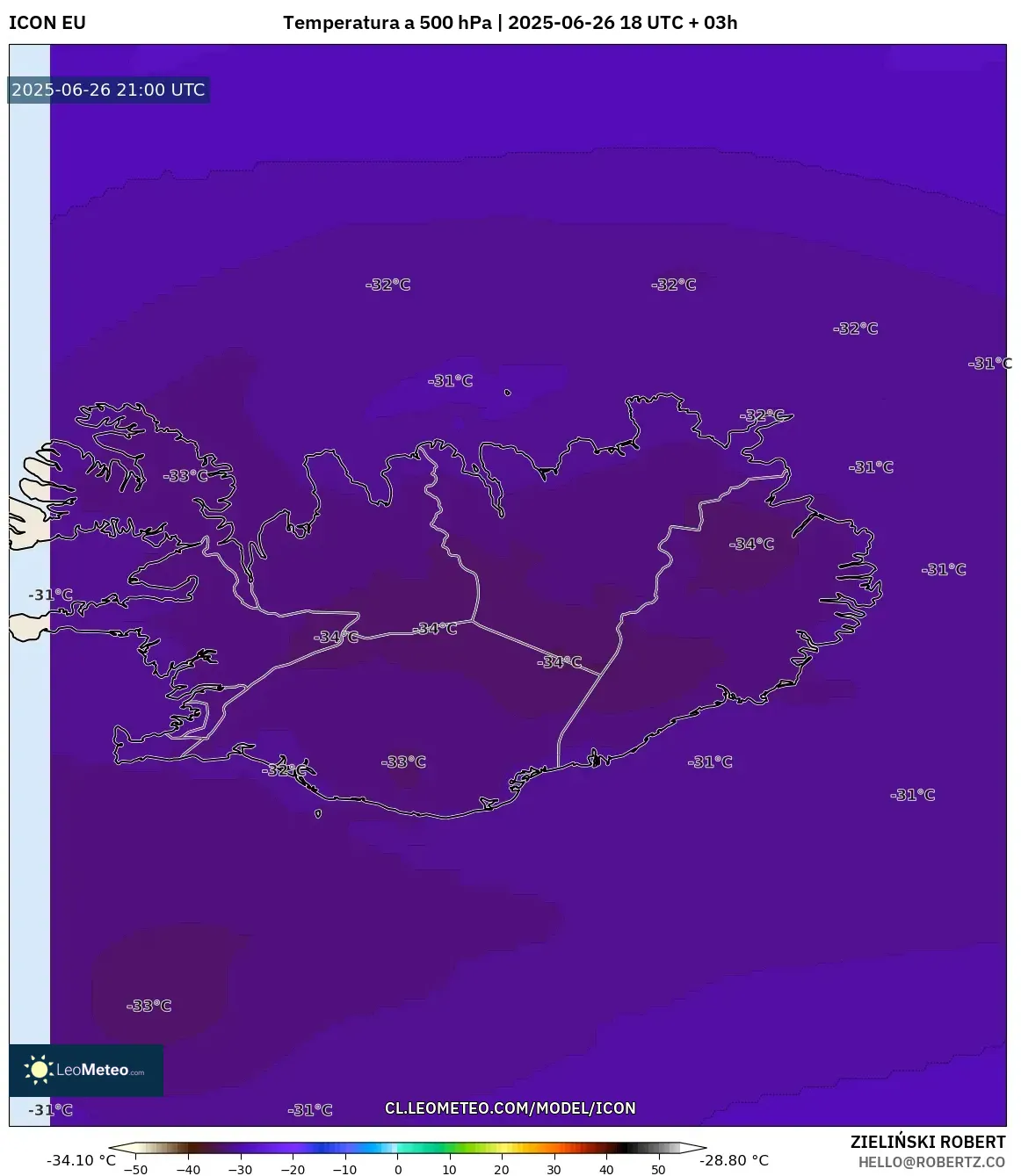 ICON model - Islandia, Temperatura a 500 hPa ICON model - Islandia, Temperatura a 500 hPa