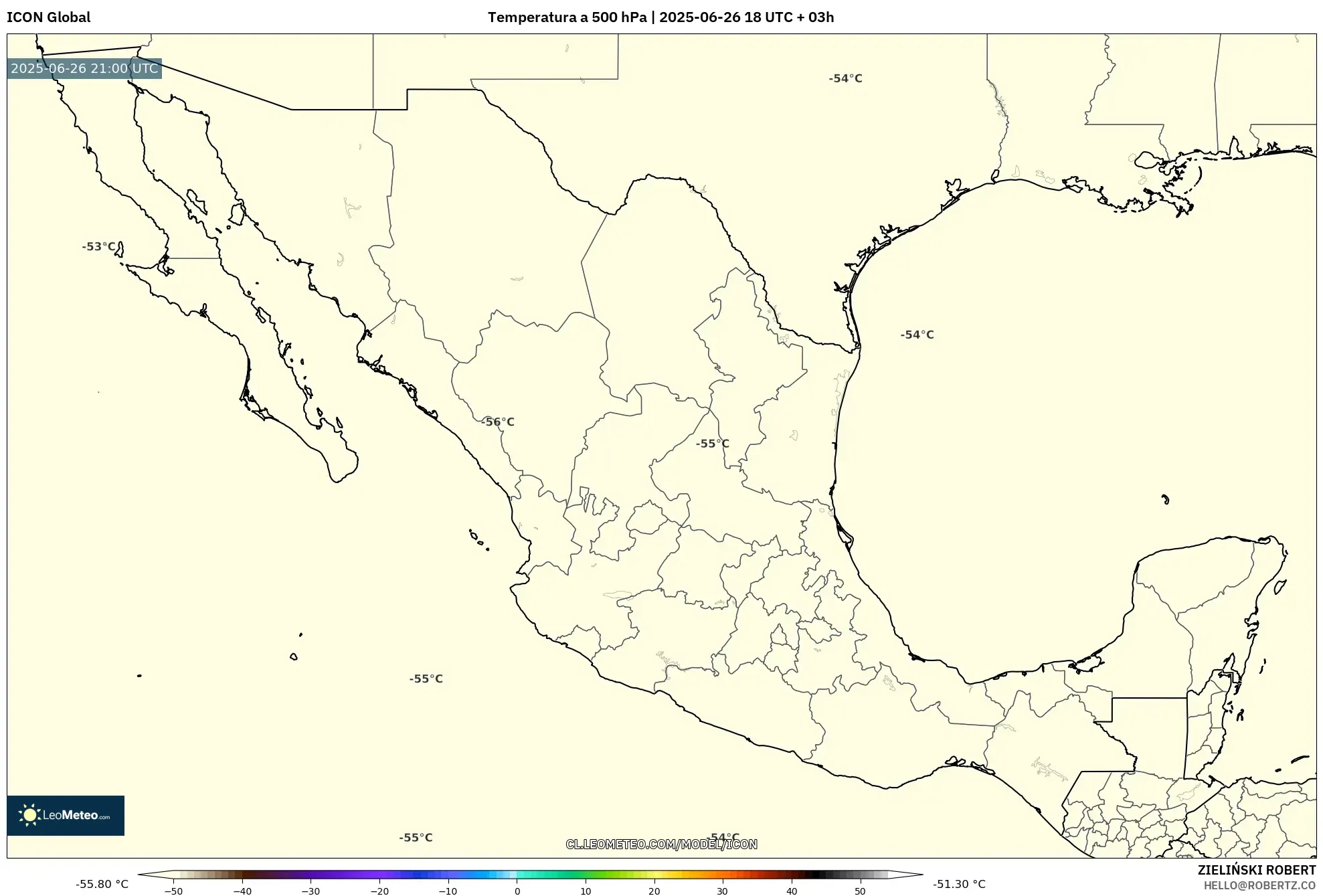 ICON model - México, Temperatura a 500 hPa ICON model - México, Temperatura a 500 hPa