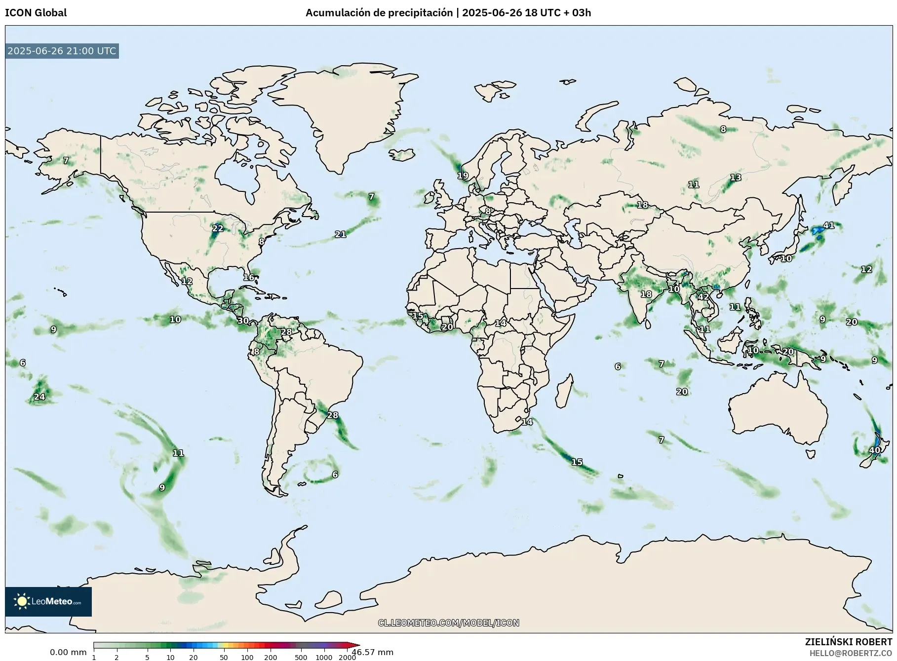 ICON model - Mundo, Acumulación de precipitación ICON model - Mundo, Acumulación de precipitación