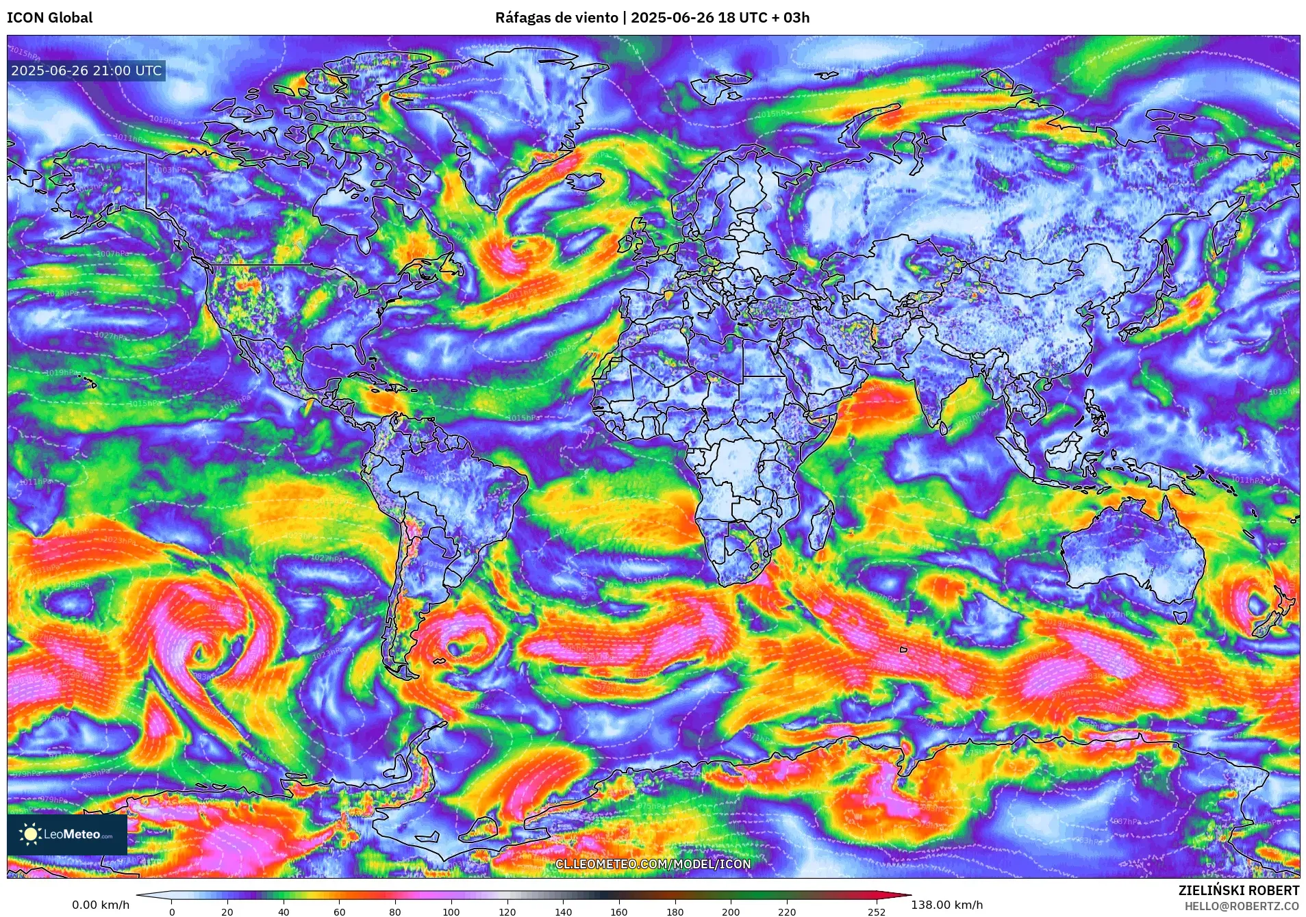 ICON model - Mundo, Ráfagas de viento ICON model - Mundo, Ráfagas de viento
