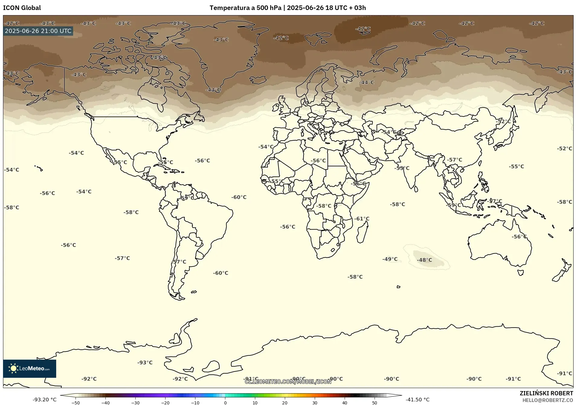 ICON model - Mundo, Temperatura a 500 hPa ICON model - Mundo, Temperatura a 500 hPa