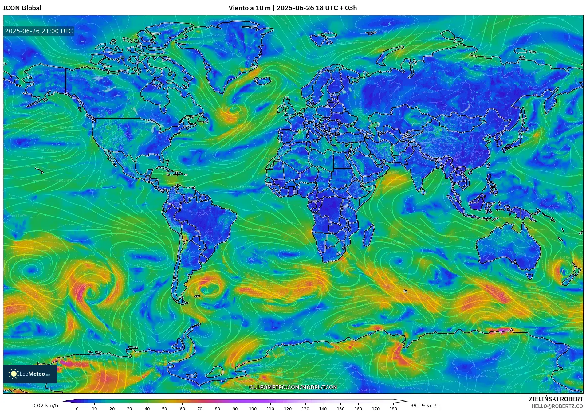 ICON model - Mundo, Viento a 10 m
