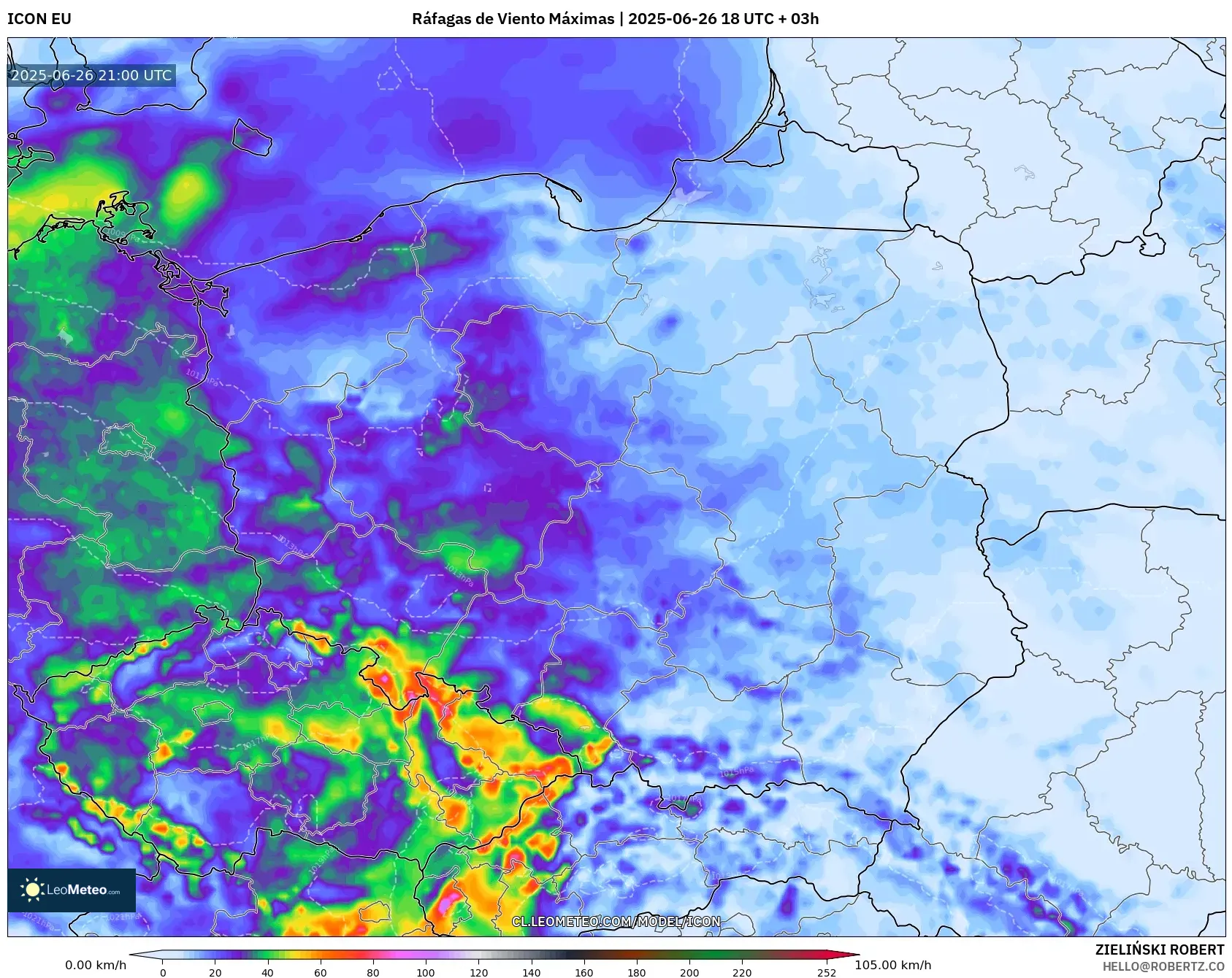 ICON model - Polonia, Ráfagas de Viento Máximas ICON model - Polonia, Ráfagas de Viento Máximas