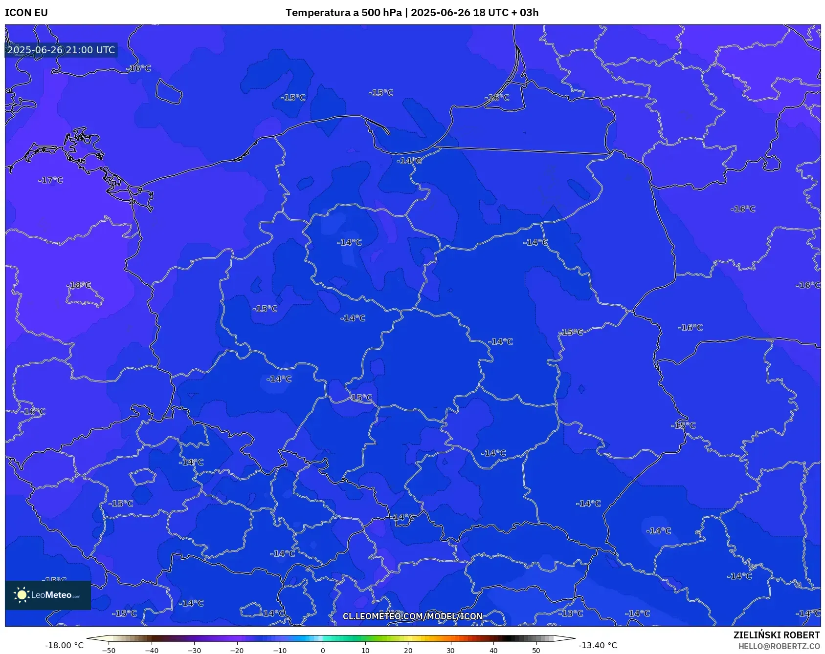 ICON model - Polonia, Temperatura a 500 hPa ICON model - Polonia, Temperatura a 500 hPa