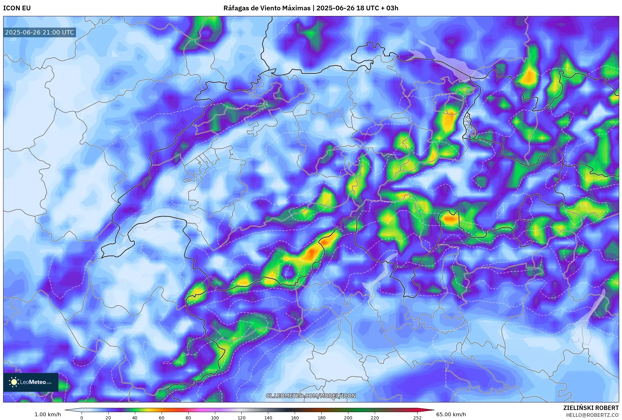 ICON model - Suiza, Ráfagas de Viento Máximas ICON model - Suiza, Ráfagas de Viento Máximas