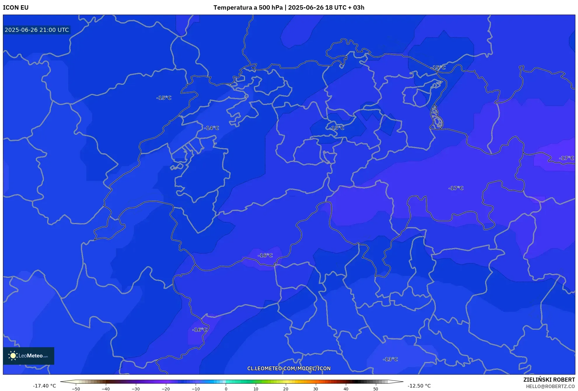 ICON model - Suiza, Temperatura a 500 hPa ICON model - Suiza, Temperatura a 500 hPa