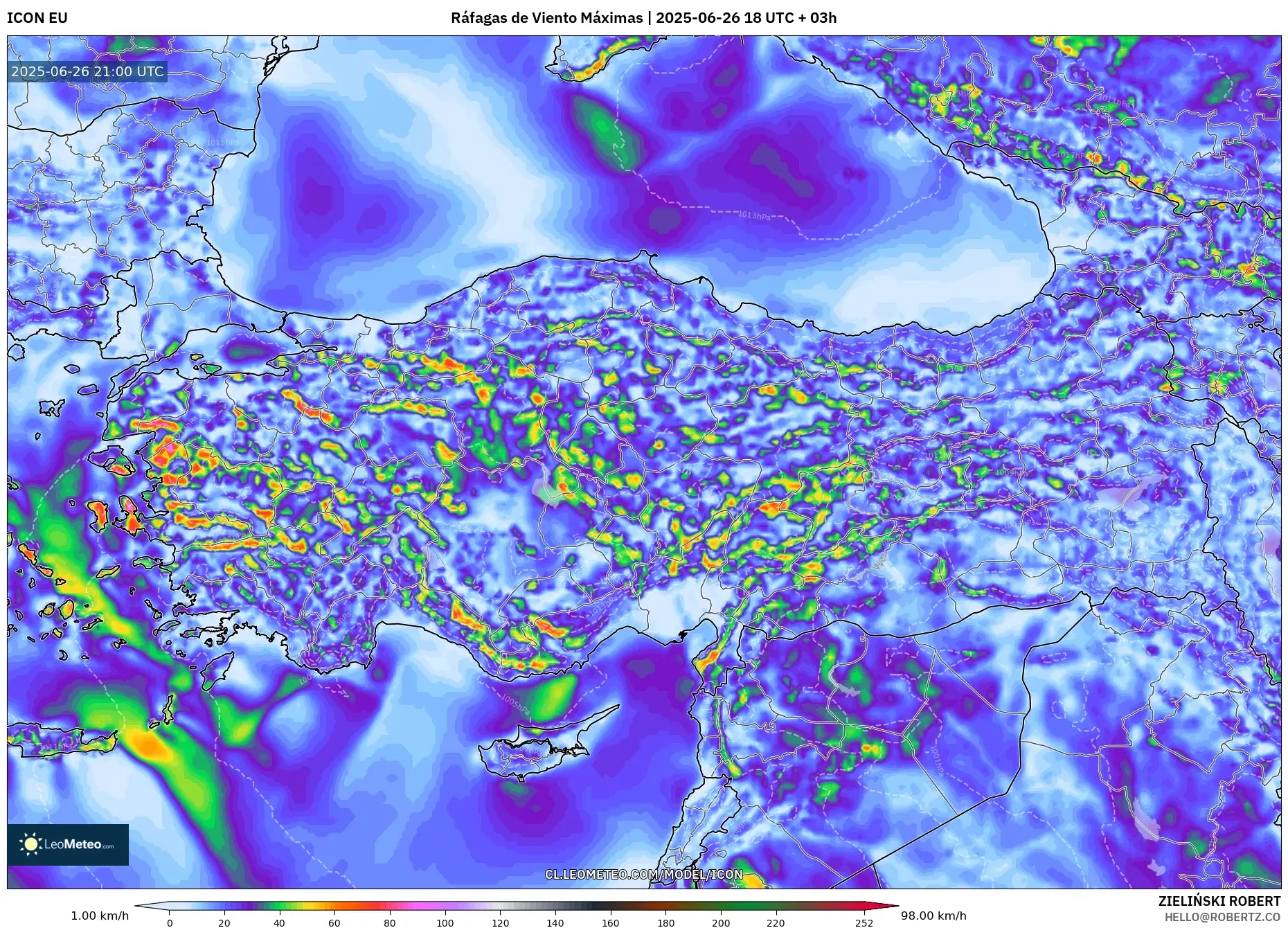 ICON model - Turquía, Ráfagas de Viento Máximas ICON model - Turquía, Ráfagas de Viento Máximas