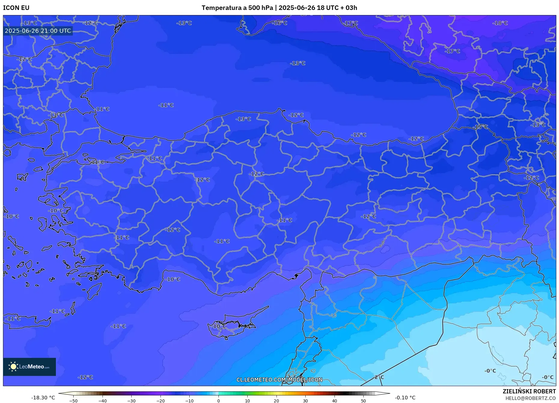 ICON model - Turquía, Temperatura a 500 hPa ICON model - Turquía, Temperatura a 500 hPa