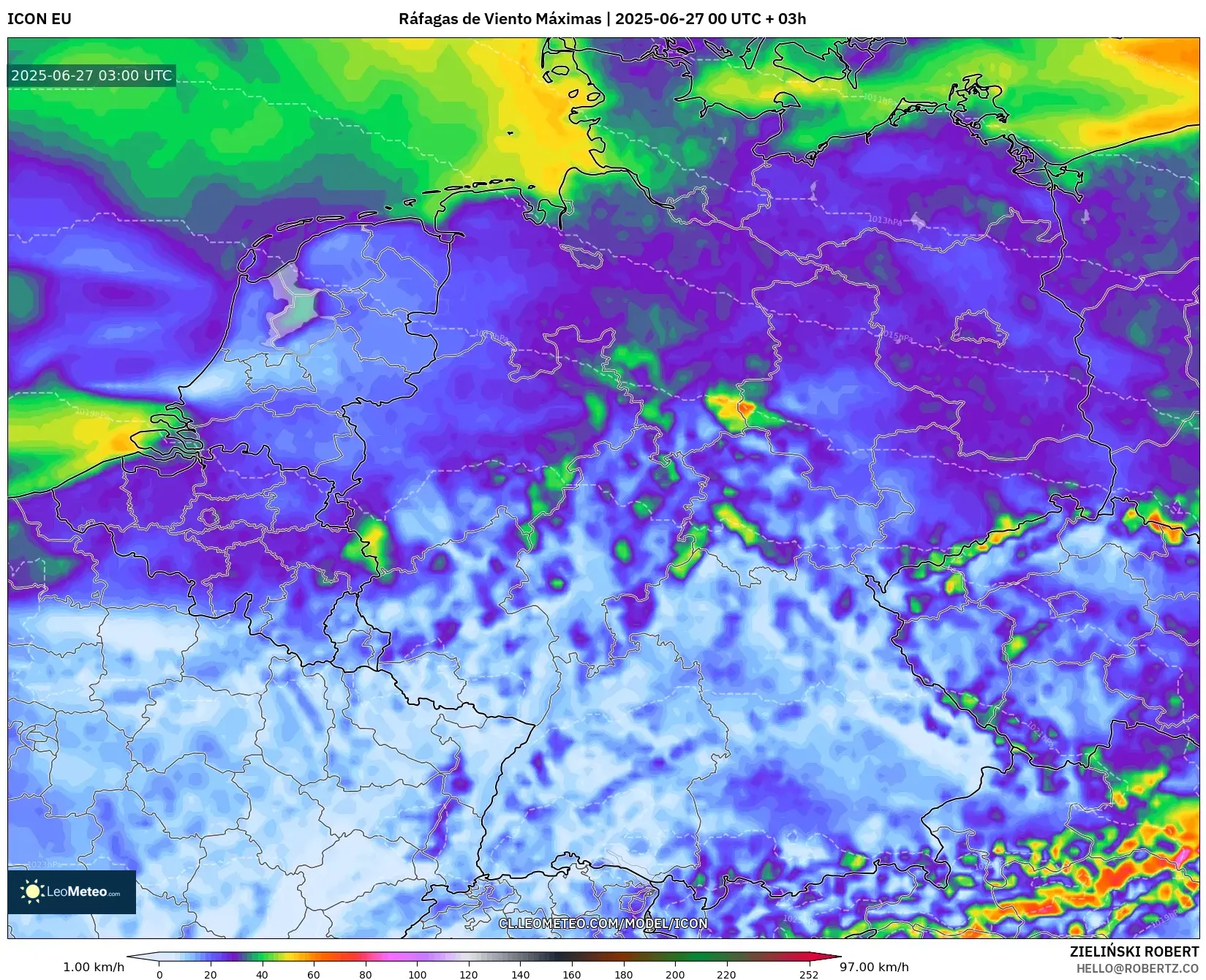 ICON model - Alemania, Ráfagas de Viento Máximas ICON model - Alemania, Ráfagas de Viento Máximas