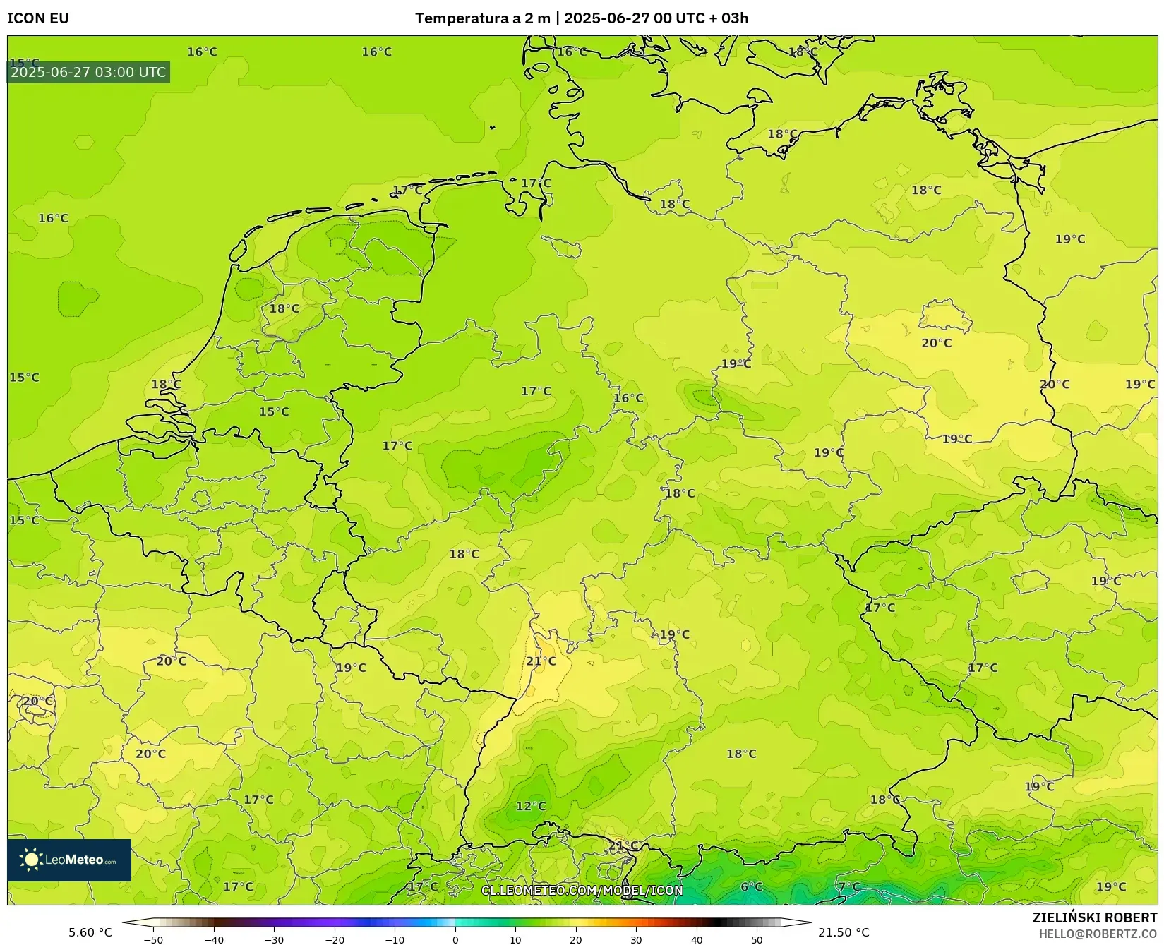 ICON model - Alemania, Temperatura a 2 m ICON model - Alemania, Temperatura a 2 m