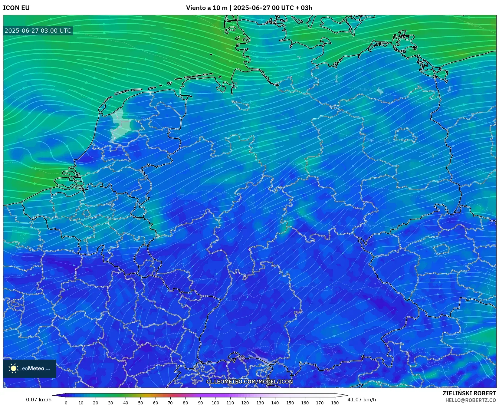 ICON model - Alemania, Viento a 10 m ICON model - Alemania, Viento a 10 m