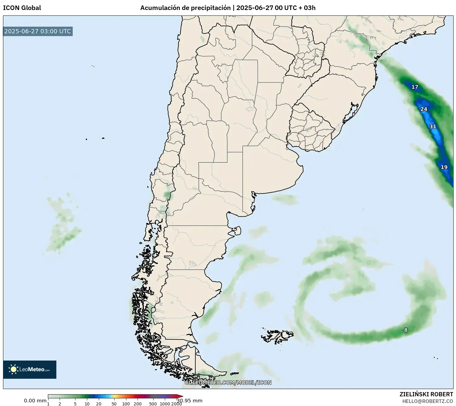 ICON model - Argentina, Acumulación de precipitación ICON model - Argentina, Acumulación de precipitación