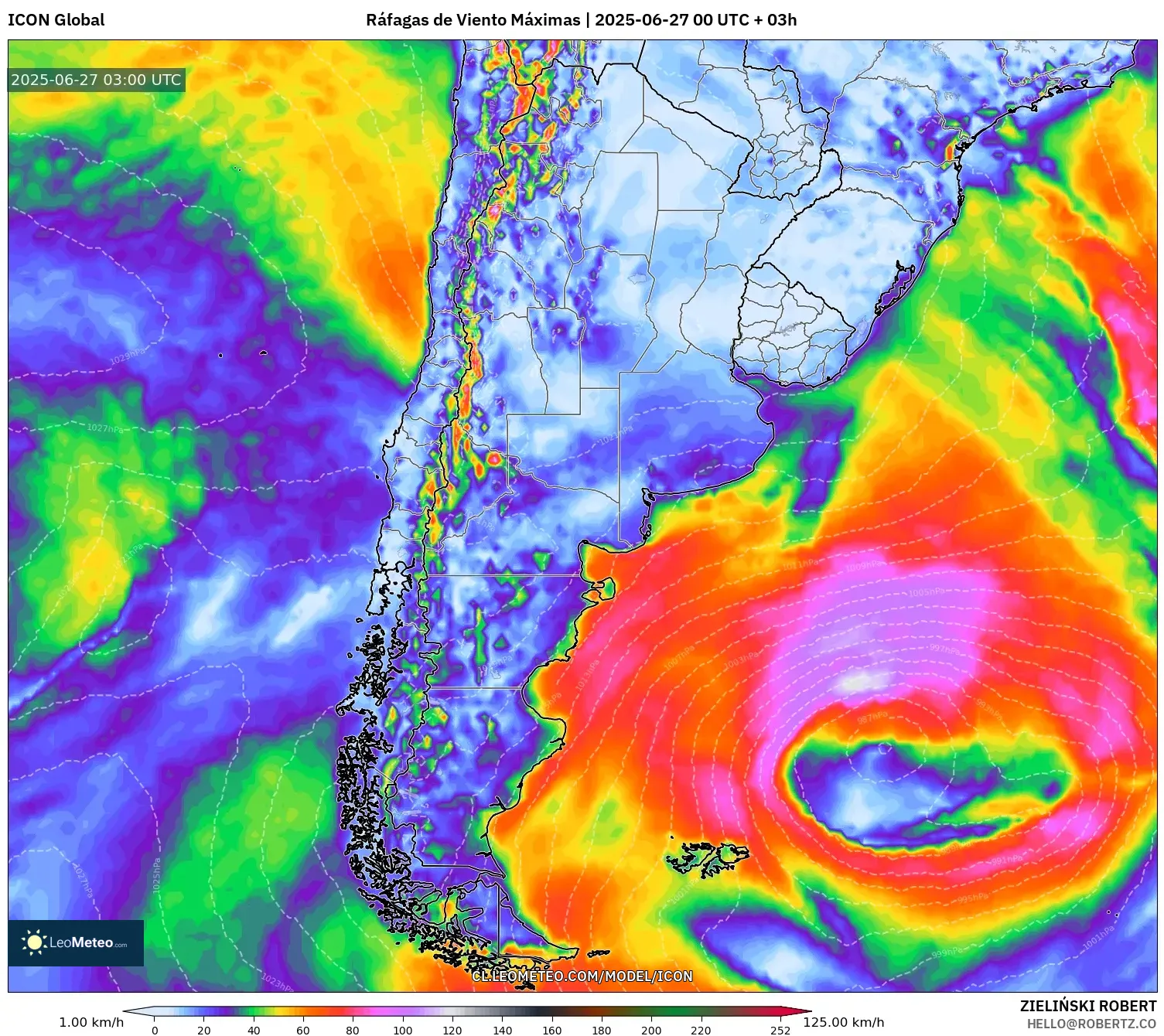 ICON model - Argentina, Ráfagas de Viento Máximas ICON model - Argentina, Ráfagas de Viento Máximas