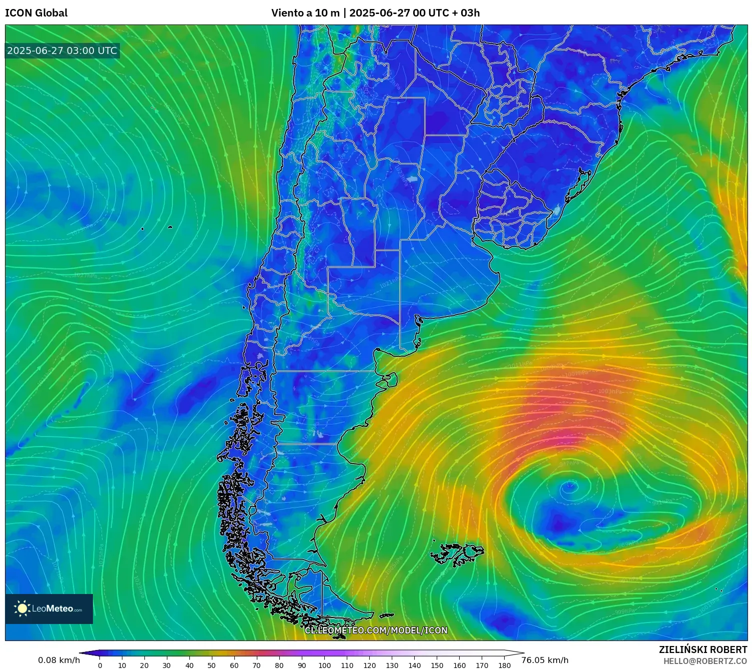 ICON model - Argentina, Viento a 10 m ICON model - Argentina, Viento a 10 m