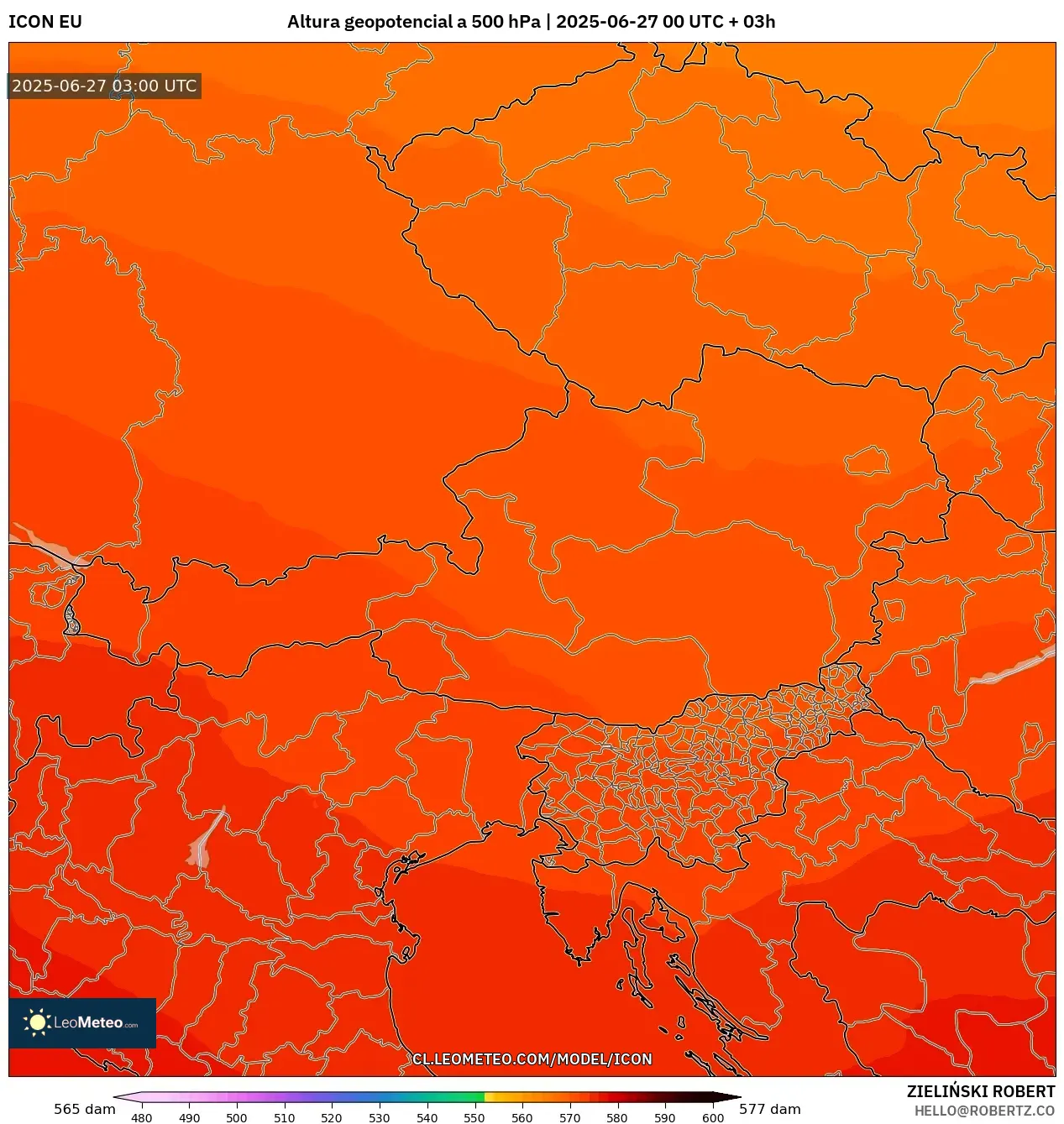 ICON model - Austria, Altura geopotencial a 500 hPa ICON model - Austria, Altura geopotencial a 500 hPa