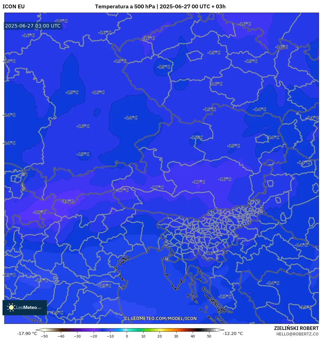ICON model - Austria, Temperatura a 500 hPa ICON model - Austria, Temperatura a 500 hPa
