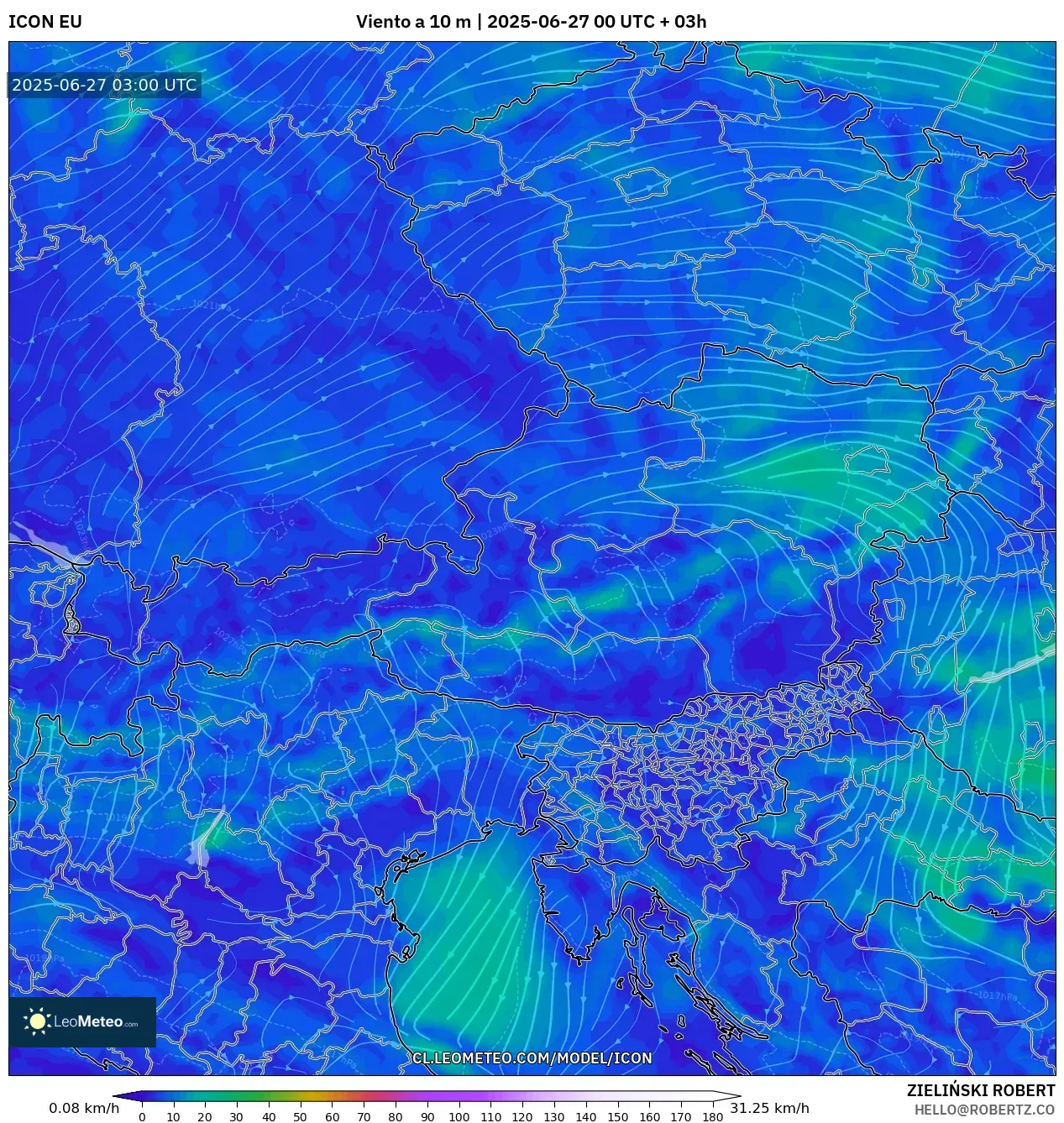 ICON model - Austria, Viento a 10 m ICON model - Austria, Viento a 10 m