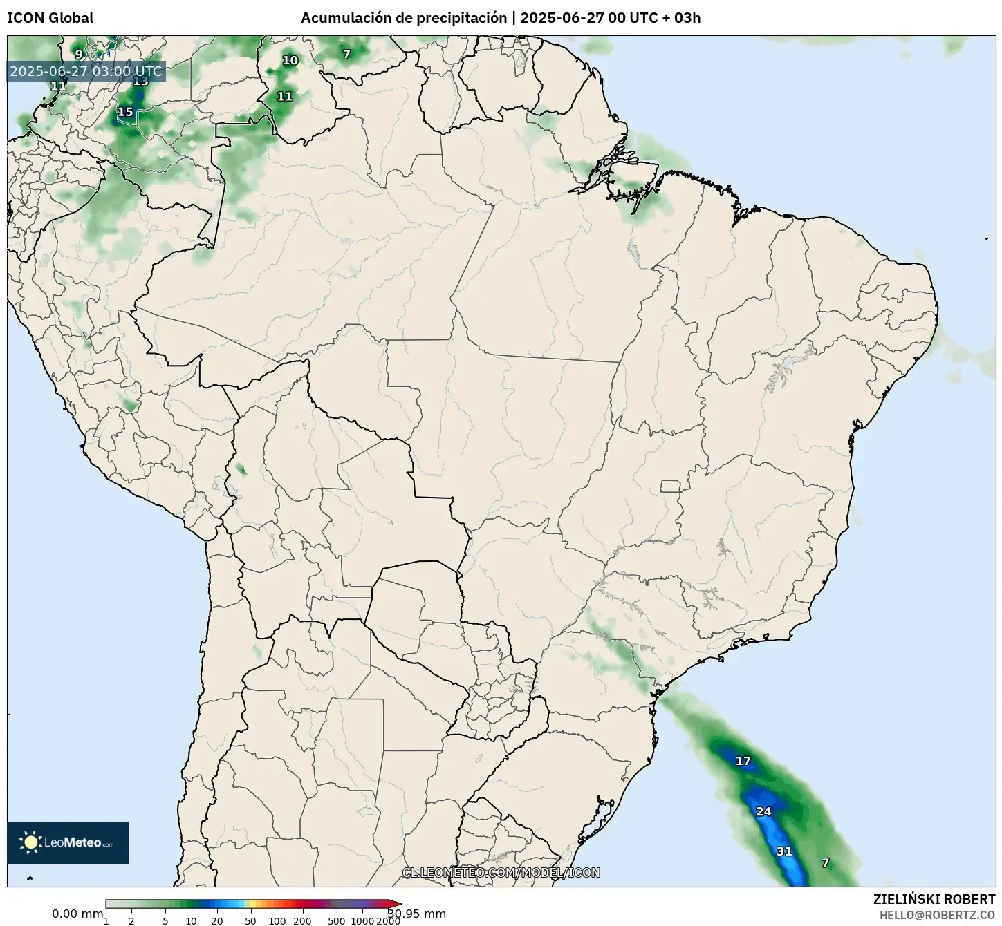 ICON model - Brasil, Acumulación de precipitación ICON model - Brasil, Acumulación de precipitación