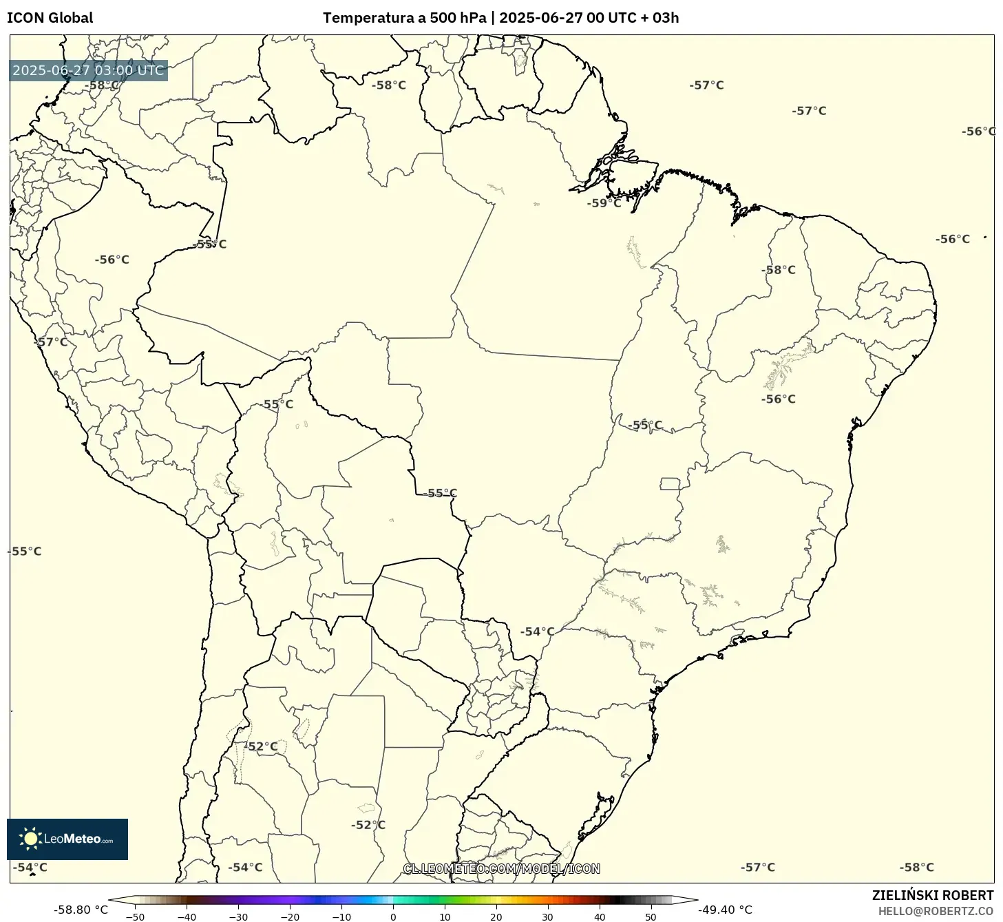 ICON model - Brasil, Temperatura a 500 hPa ICON model - Brasil, Temperatura a 500 hPa