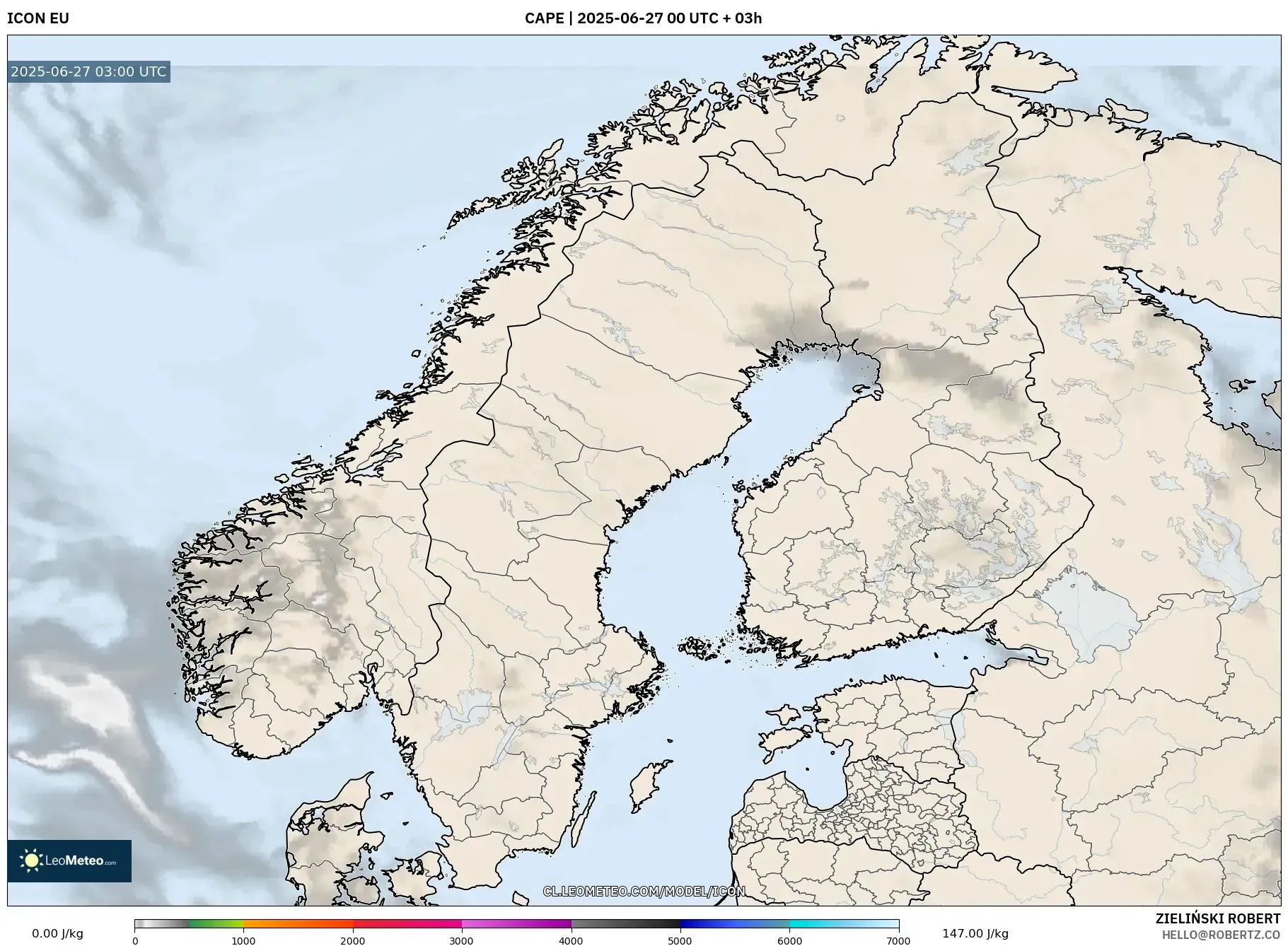 ICON model - Escandinavia, CAPE ICON model - Escandinavia, CAPE