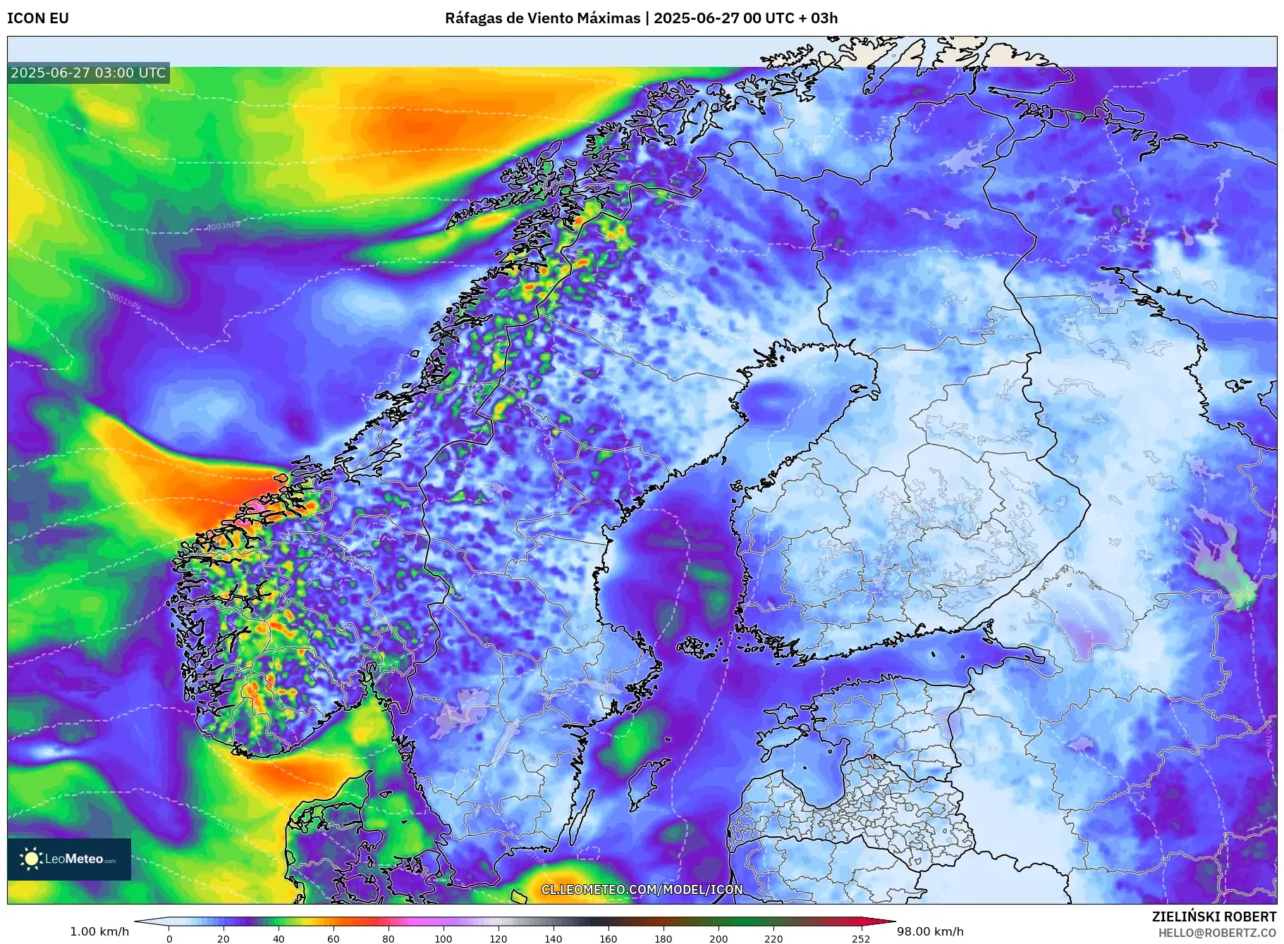 ICON model - Escandinavia, Ráfagas de Viento Máximas ICON model - Escandinavia, Ráfagas de Viento Máximas
