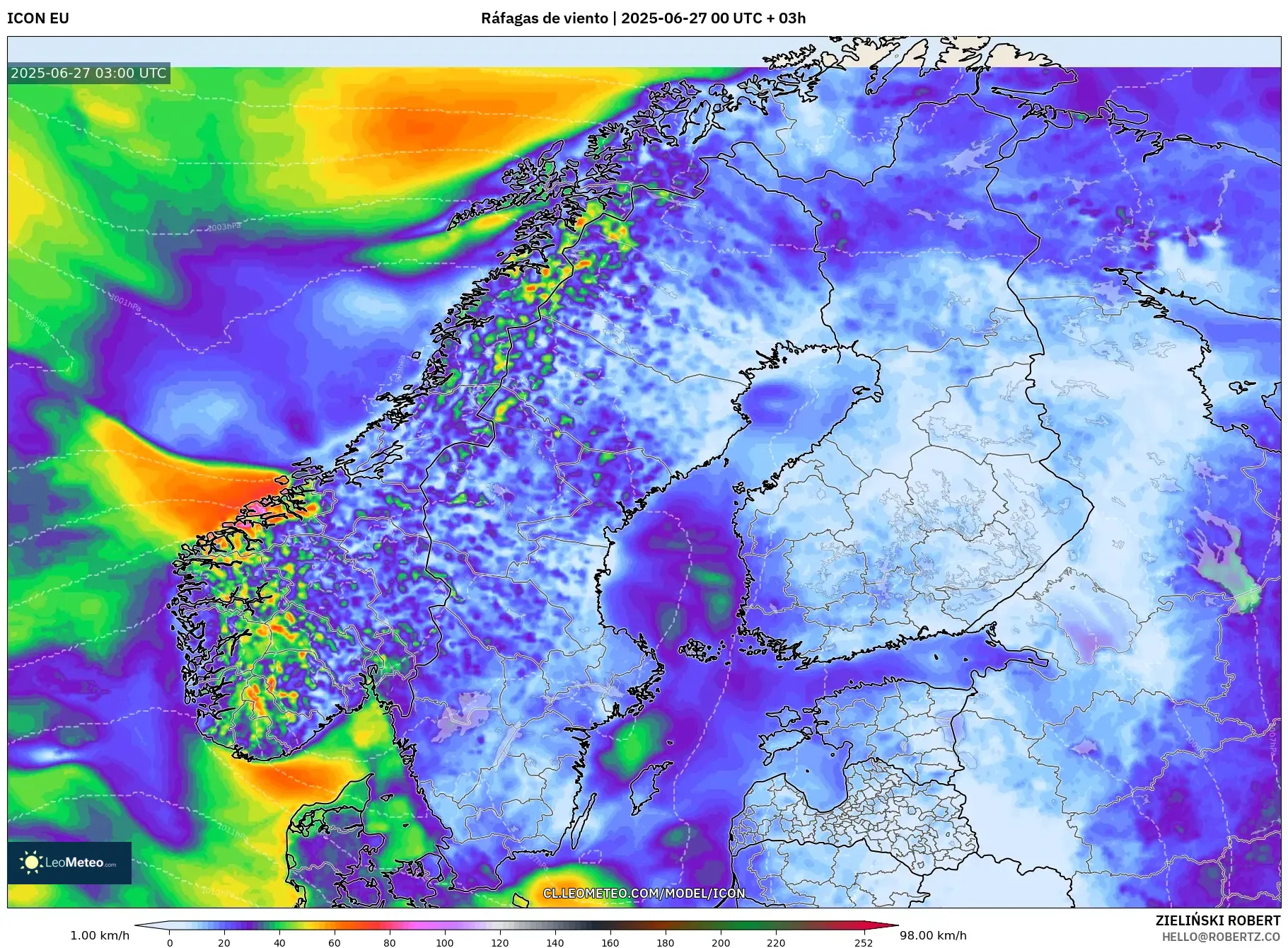 ICON model - Escandinavia, Ráfagas de viento ICON model - Escandinavia, Ráfagas de viento