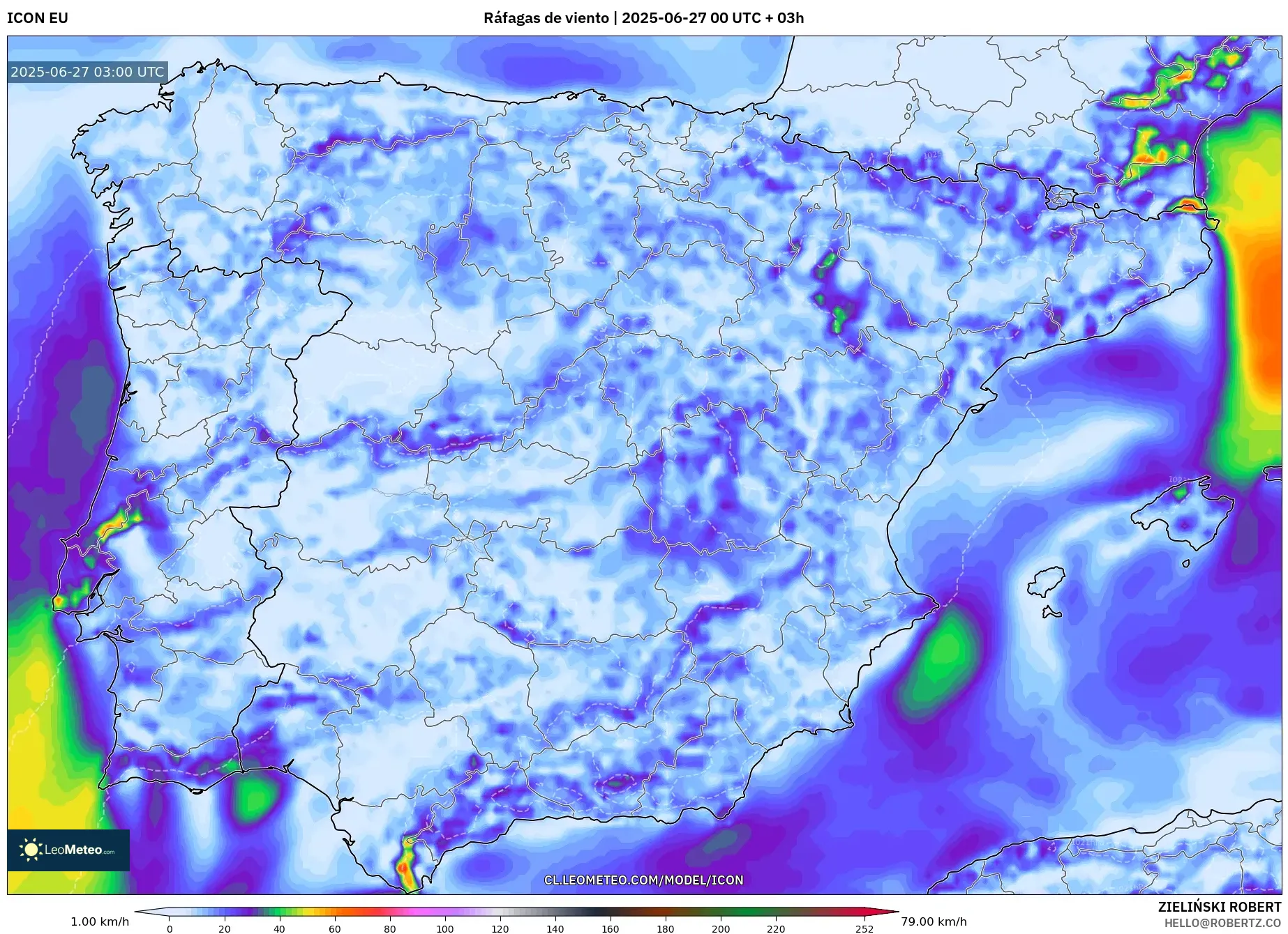 ICON model - España, Ráfagas de viento ICON model - España, Ráfagas de viento