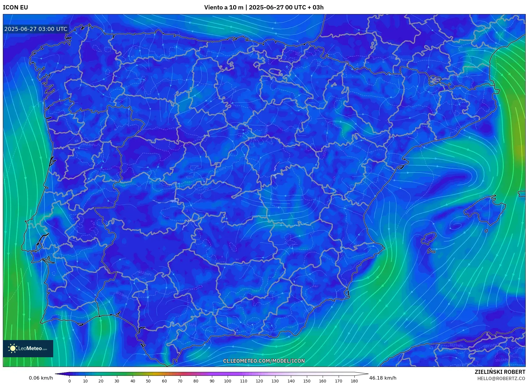 ICON model - España, Viento a 10 m ICON model - España, Viento a 10 m
