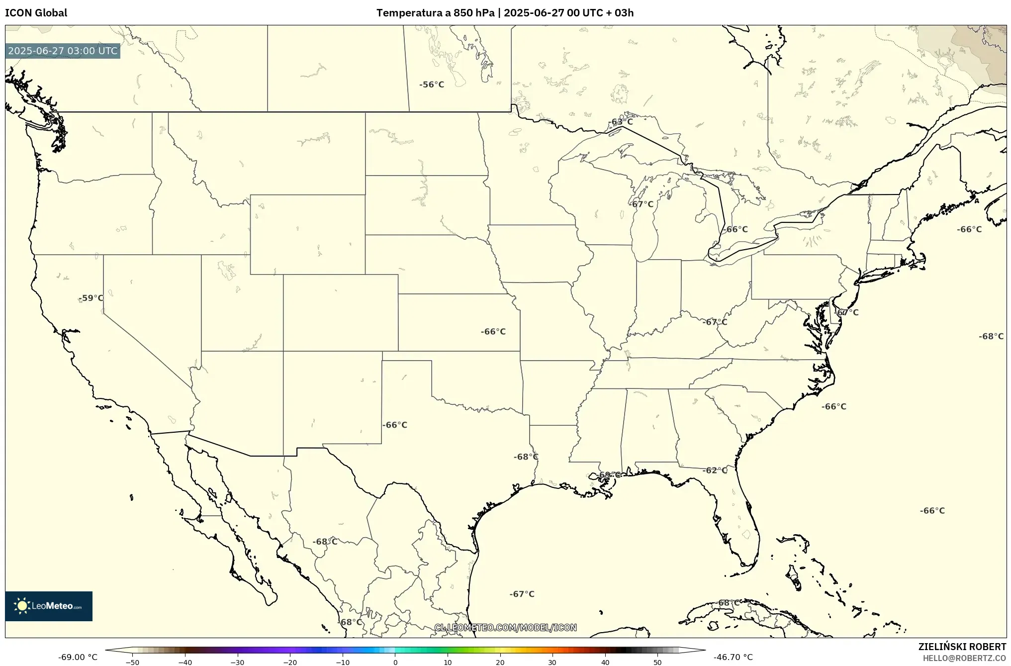 ICON model - Estados Unidos, Temperatura a 850 hPa ICON model - Estados Unidos, Temperatura a 850 hPa