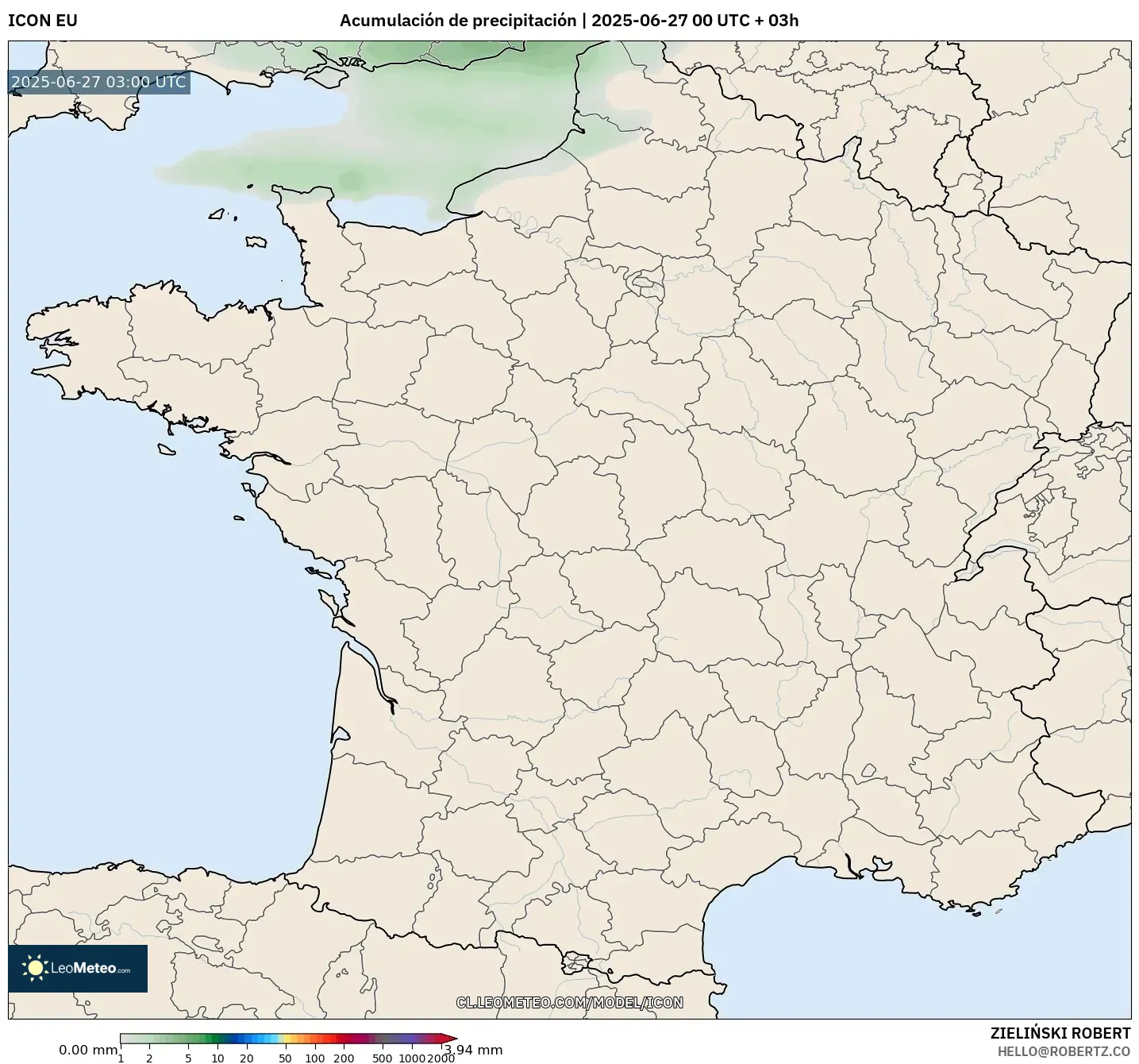ICON model - Francia, Acumulación de precipitación ICON model - Francia, Acumulación de precipitación