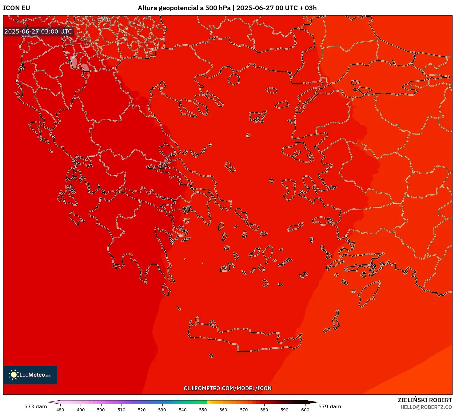 ICON model - Grecia, Altura geopotencial a 500 hPa ICON model - Grecia, Altura geopotencial a 500 hPa