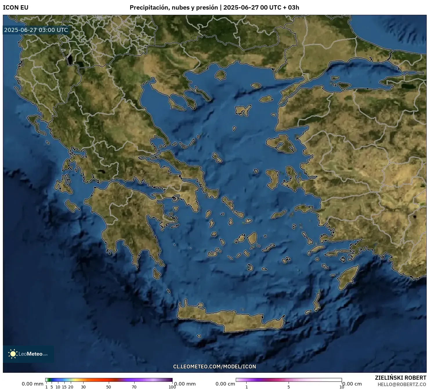 ICON model - Grecia, Precipitación, nubes y presión ICON model - Grecia, Precipitación, nubes y presión