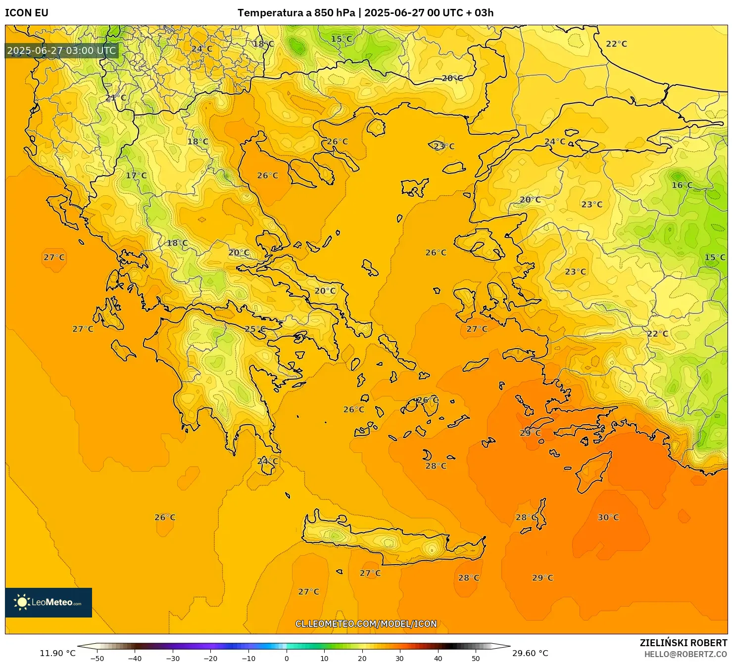 ICON model - Grecia, Temperatura a 850 hPa ICON model - Grecia, Temperatura a 850 hPa