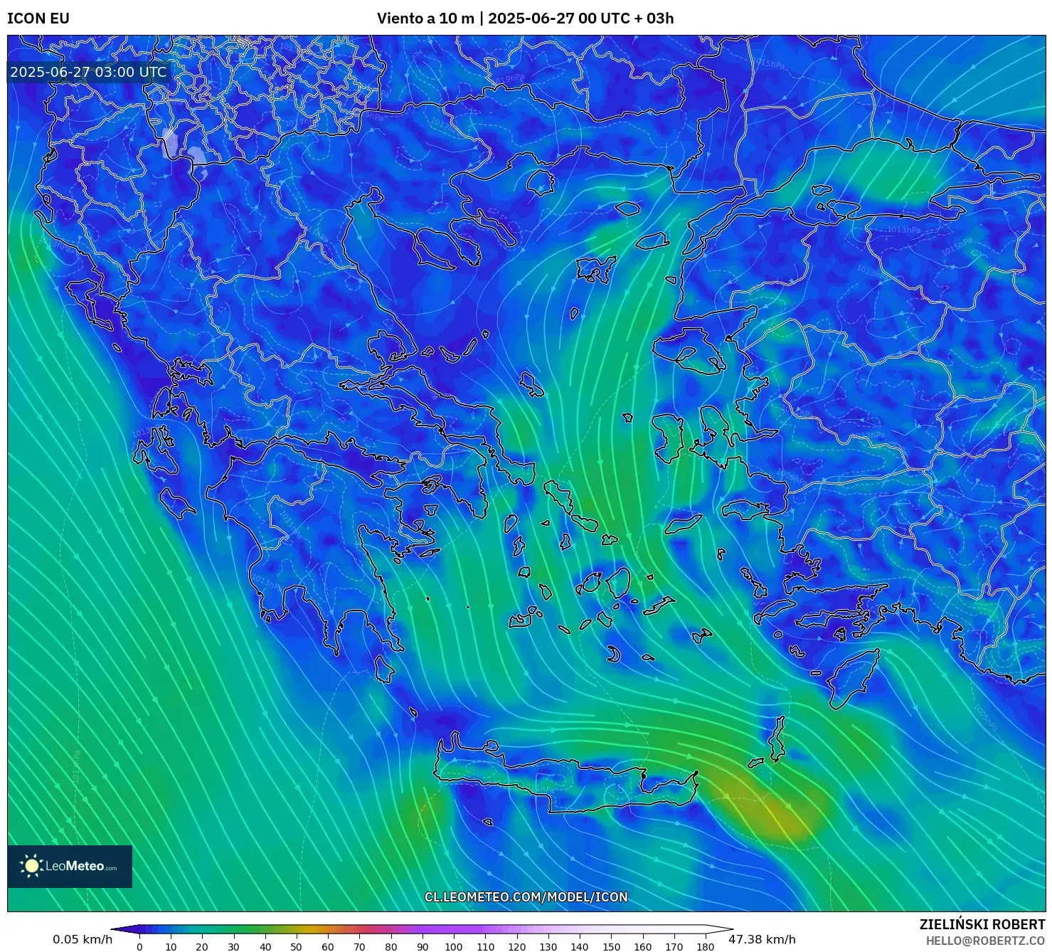 ICON model - Grecia, Viento a 10 m ICON model - Grecia, Viento a 10 m