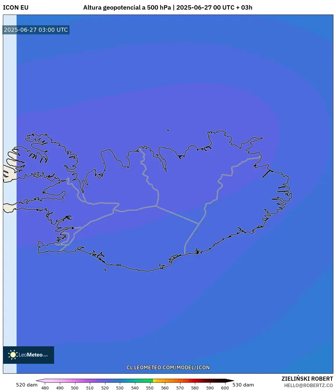 ICON model - Islandia, Altura geopotencial a 500 hPa ICON model - Islandia, Altura geopotencial a 500 hPa