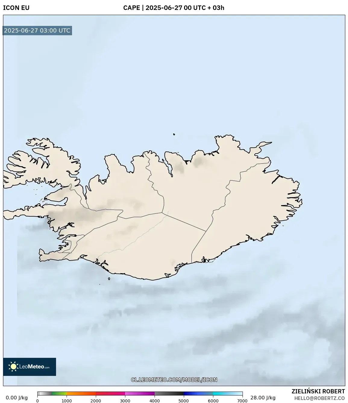 ICON model - Islandia, CAPE ICON model - Islandia, CAPE