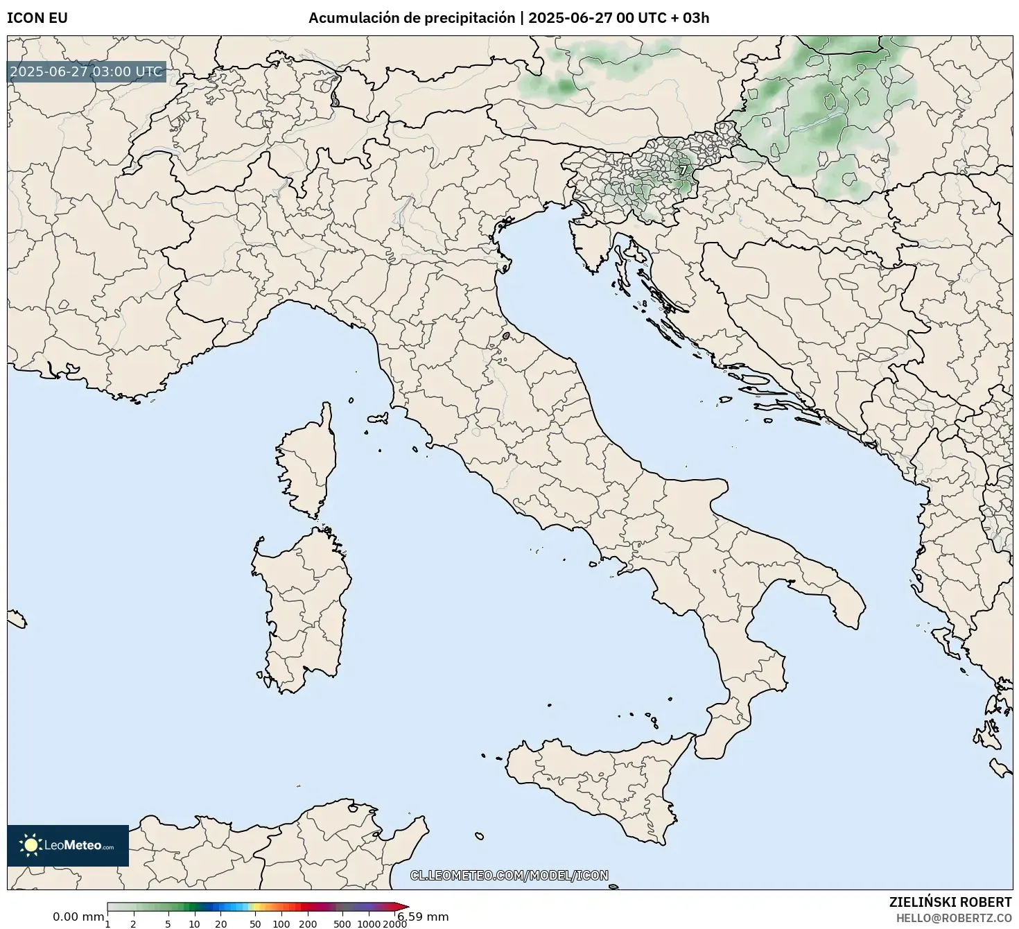 ICON model - Italia, Acumulación de precipitación ICON model - Italia, Acumulación de precipitación
