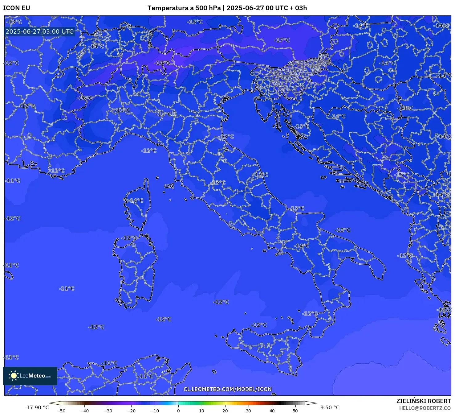 ICON model - Italia, Temperatura a 500 hPa ICON model - Italia, Temperatura a 500 hPa